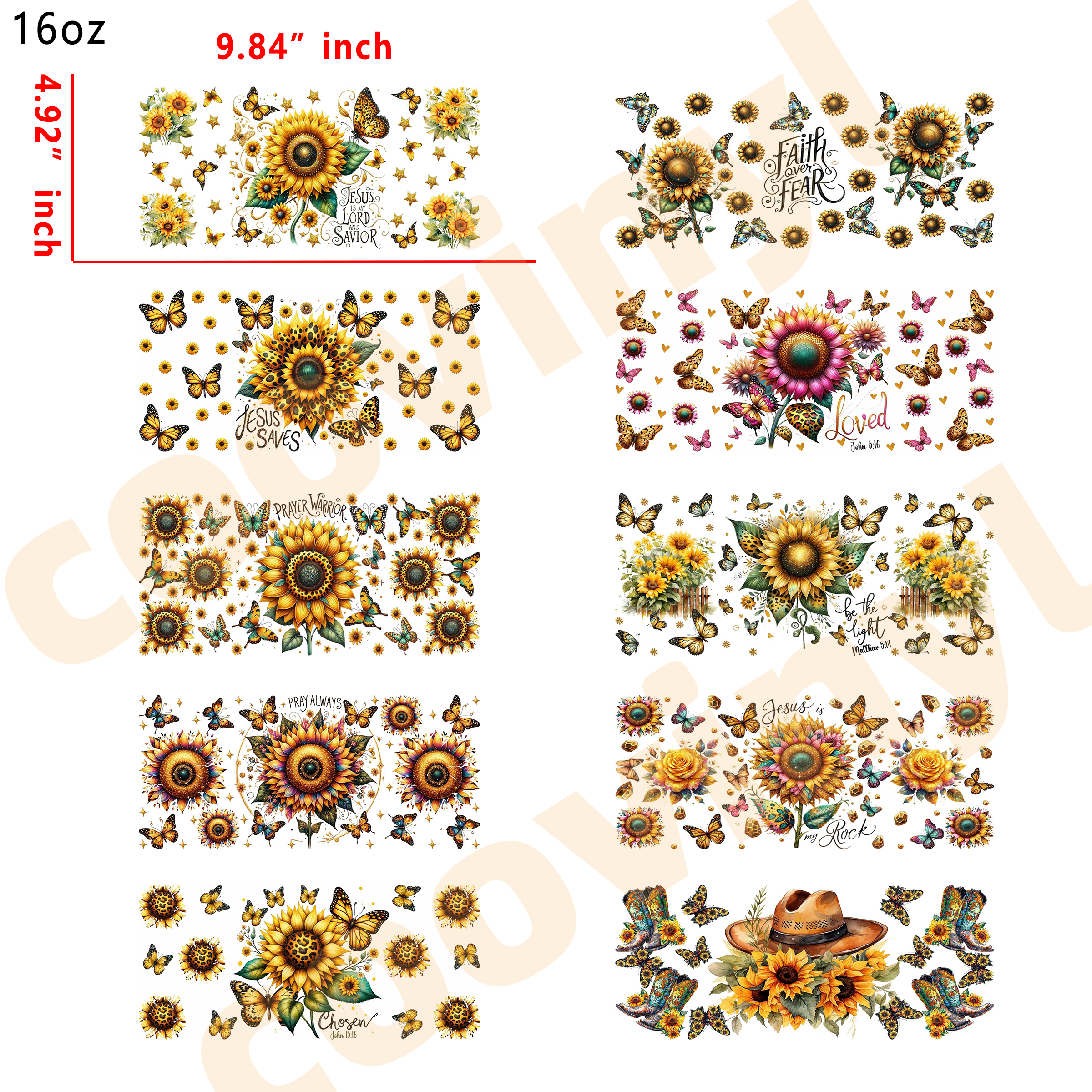 (X11) 20pcs Sunflower Butterfly Mix 16OZ Tumbler Cup Wraps, Waterproof Fade-Resistant Decal Stickers, Vivid HD Print with Strong Adhesion, Customizable Transfers for Glass Cups, Mugs & Smooth Surfaces, DIY Art Craft Supplies