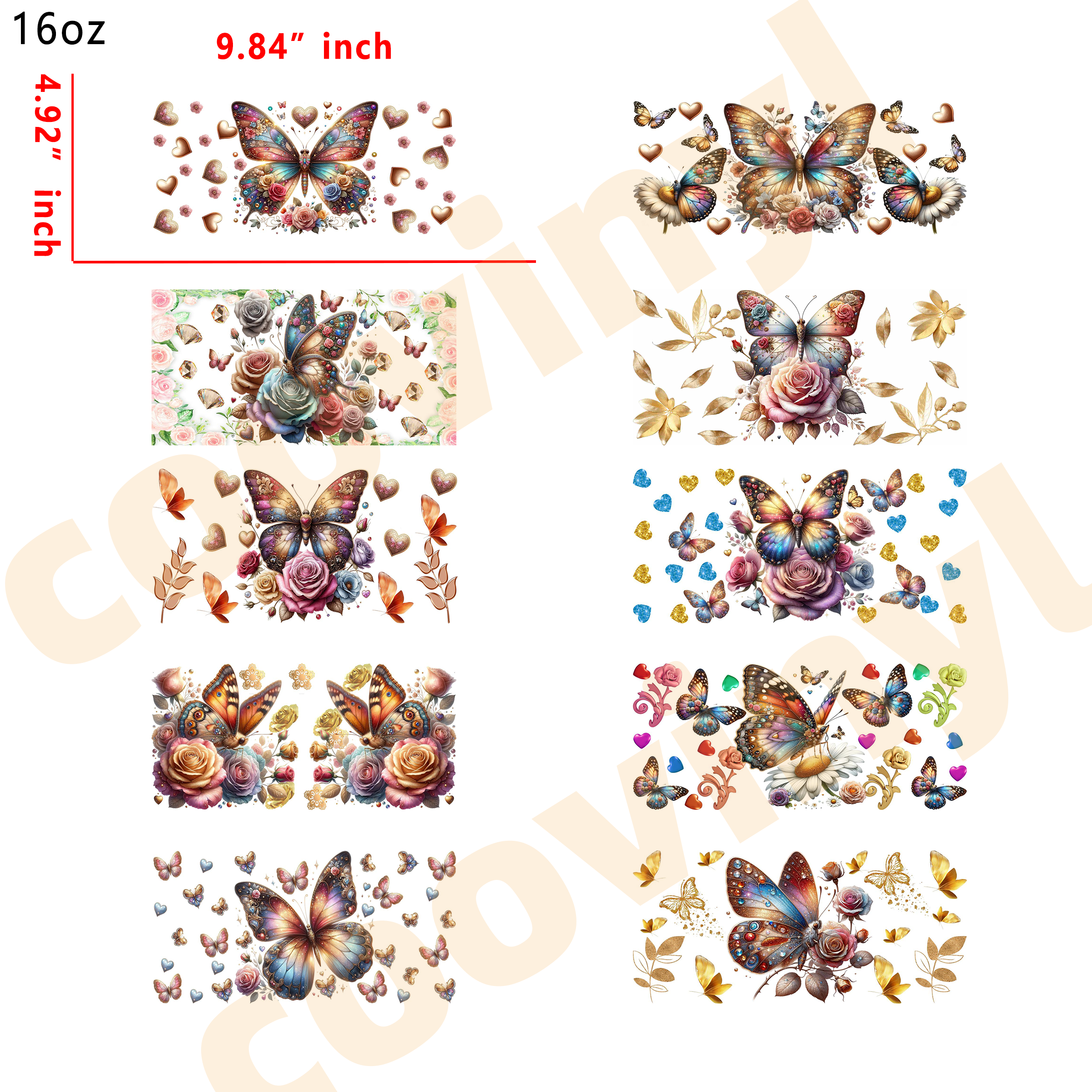 (X11) 20pcs Sunflower Butterfly Mix 16OZ Tumbler Cup Wraps, Waterproof Fade-Resistant Decal Stickers, Vivid HD Print with Strong Adhesion, Customizable Transfers for Glass Cups, Mugs & Smooth Surfaces, DIY Art Craft Supplies