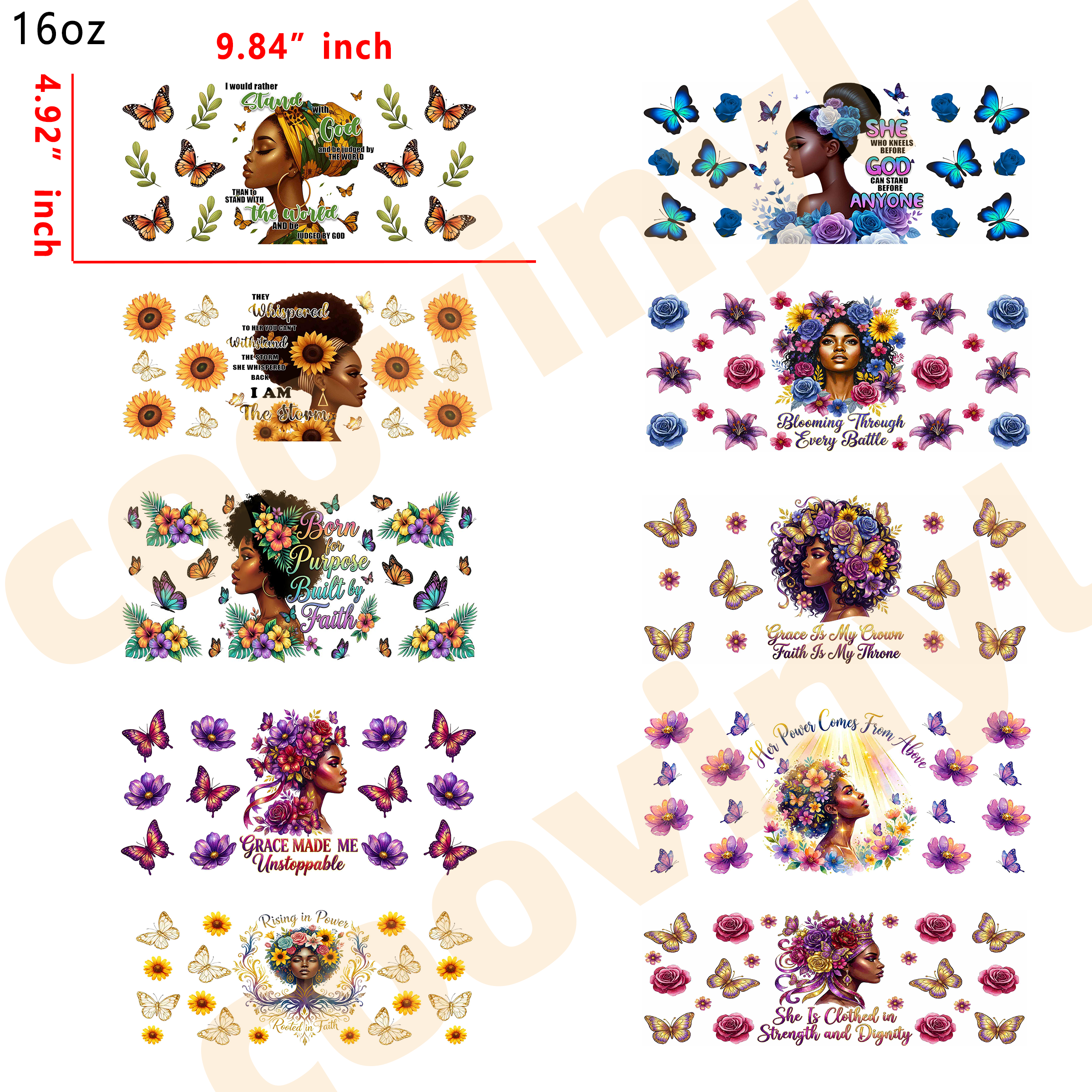 (X23) 20pcs black women  16OZ Tumbler Cup Wraps, Waterproof Fade-Resistant Decal Stickers, Vivid HD Print with Strong Adhesion, Customizable Transfers for Glass Cups, Mugs & Smooth Surfaces, DIY Art Craft Supplies