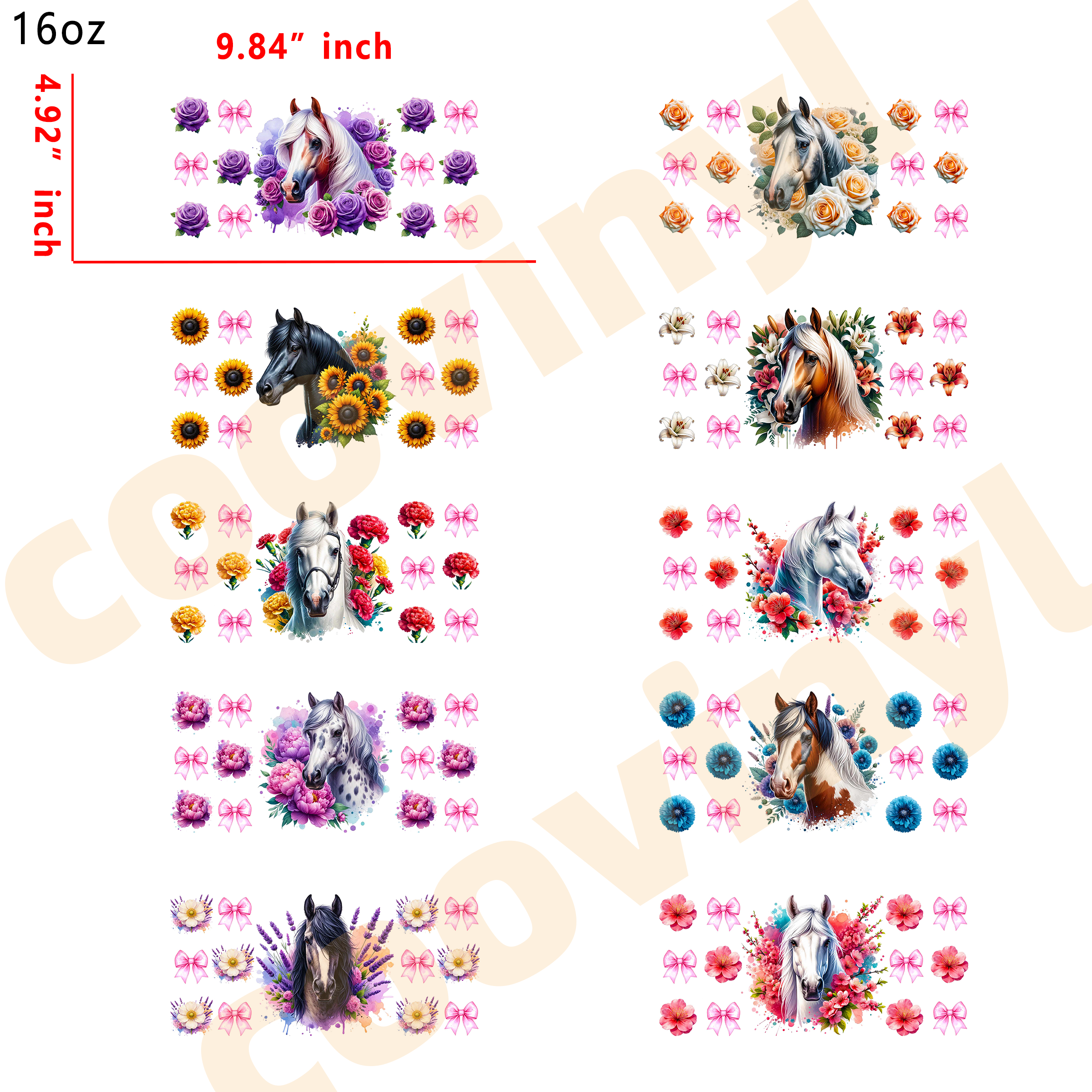 (X43) 20pcs horse  16OZ Tumbler Cup Wraps, Waterproof Fade-Resistant Decal Stickers, Vivid HD Print with Strong Adhesion, Customizable Transfers for Glass Cups, Mugs & Smooth Surfaces, DIY Art Craft Supplies