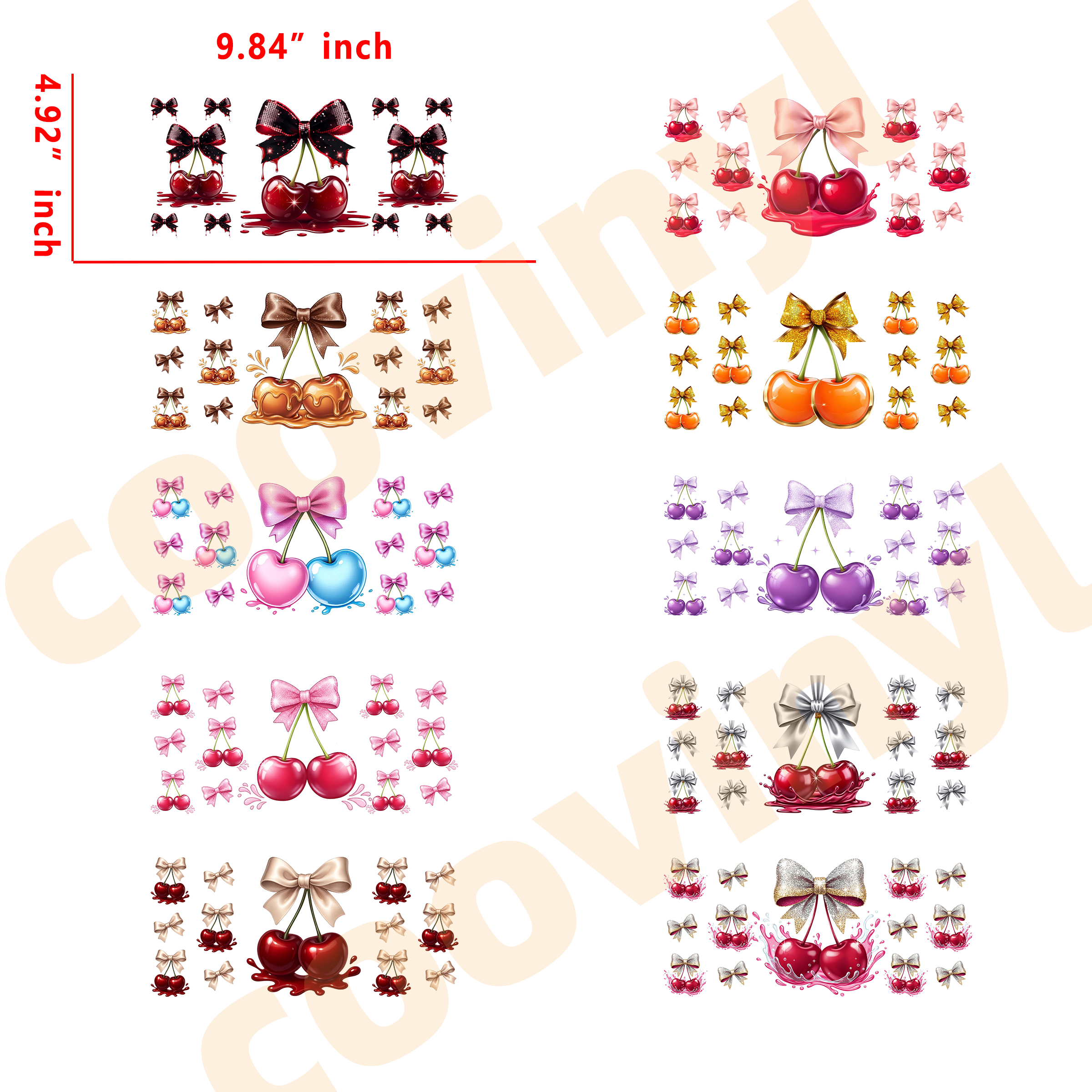 (X83) 20pcs cherry 16OZ Tumbler Cup Wraps, Waterproof Fade-Resistant Decal Stickers, Vivid HD Print with Strong Adhesion, Customizable Transfers for Glass Cups, Mugs & Smooth Surfaces, DIY Art Craft Supplies
