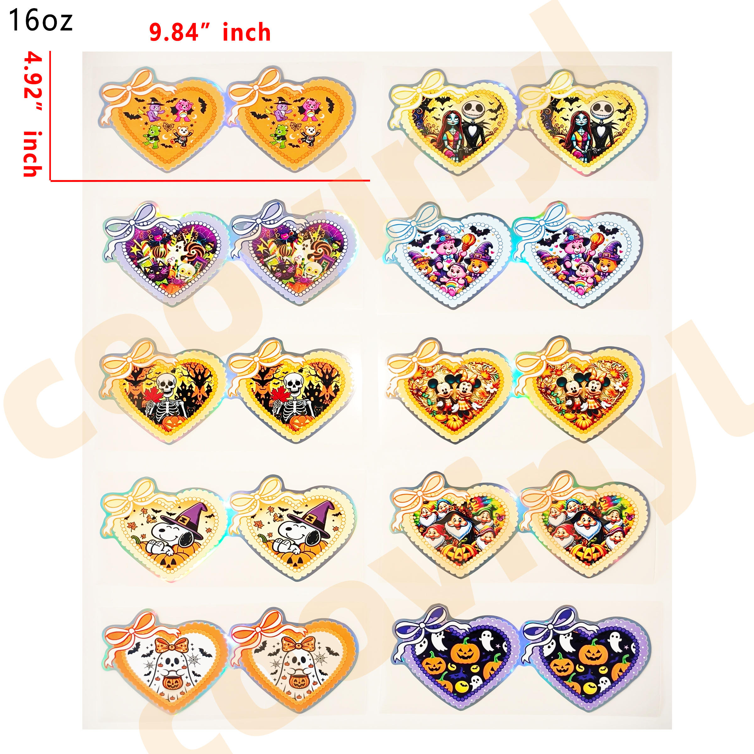 (F16) Holographic 10pcs Halloween mix UV DTF Cup Wraps for 16OZ tumblers Waterproof Acrylic Wraps for Cups Glasses &Smooth Objects Vivid Colors Strong Adhesion CustomizableStickers Decal Sticker Art Crafts Kit