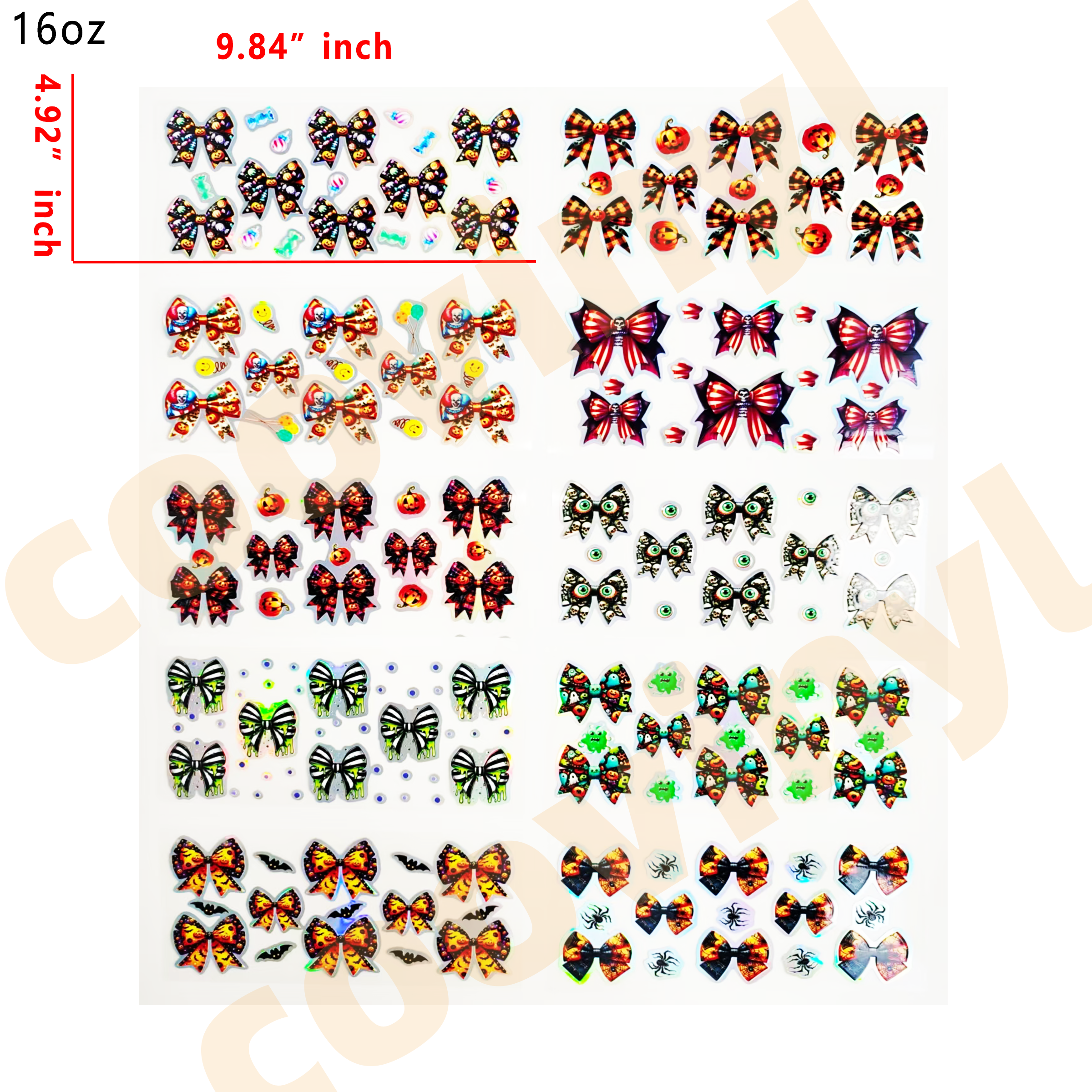 (F29) Holographic 10pcs halloween bow UV DTF Cup Wraps for 16OZ tumblers Waterproof Acrylic Wraps for Cups Glasses &Smooth Objects Vivid Colors Strong Adhesion CustomizableStickers Decal Sticker Art Crafts Kit