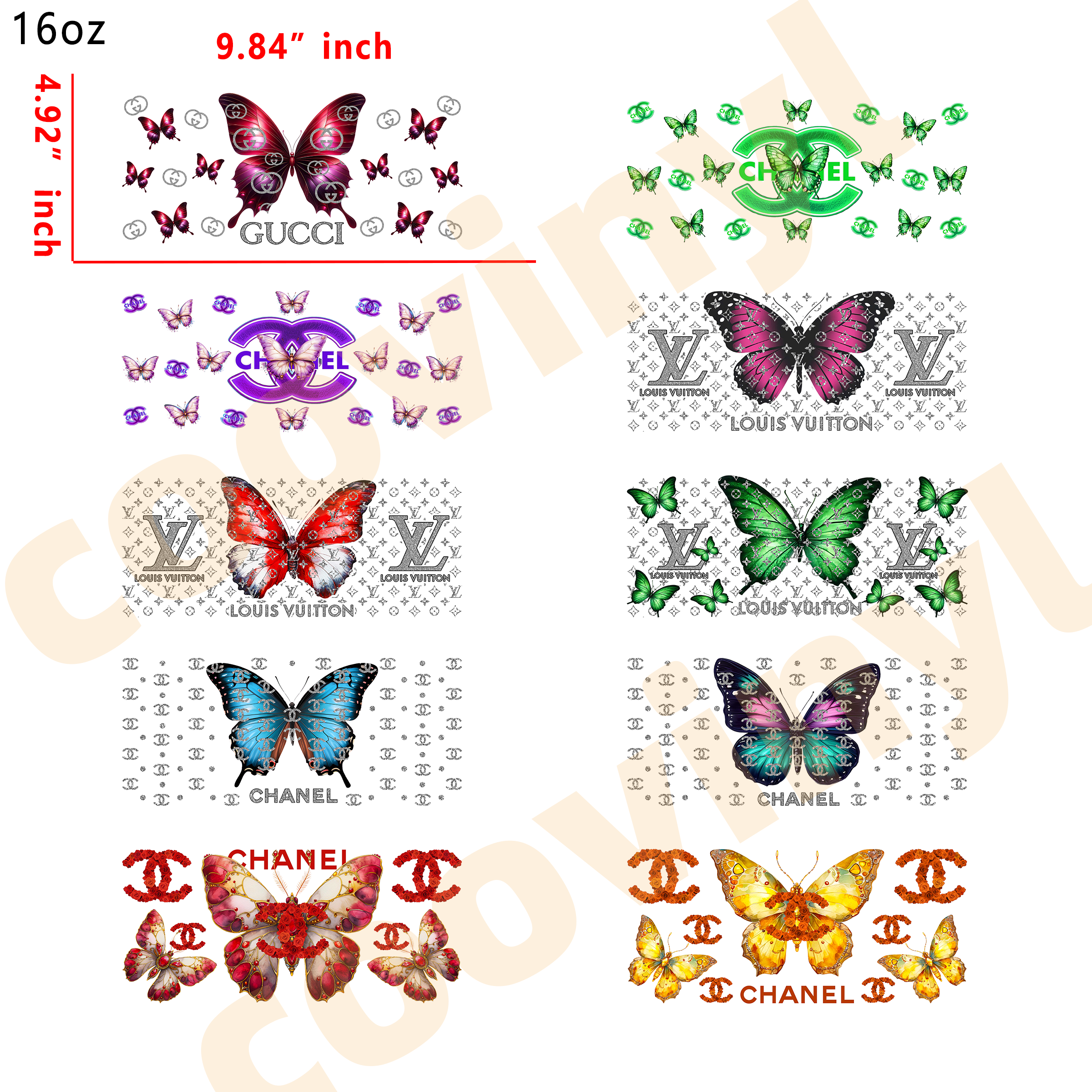 (H18) 20pcs butterfly  designer 16OZ Tumbler Cup Wraps, Waterproof Fade-Resistant Decal Stickers, Vivid HD Print with Strong Adhesion, Customizable Transfers for Glass Cups, Mugs & Smooth Surfaces, DIY Art Craft Supplies