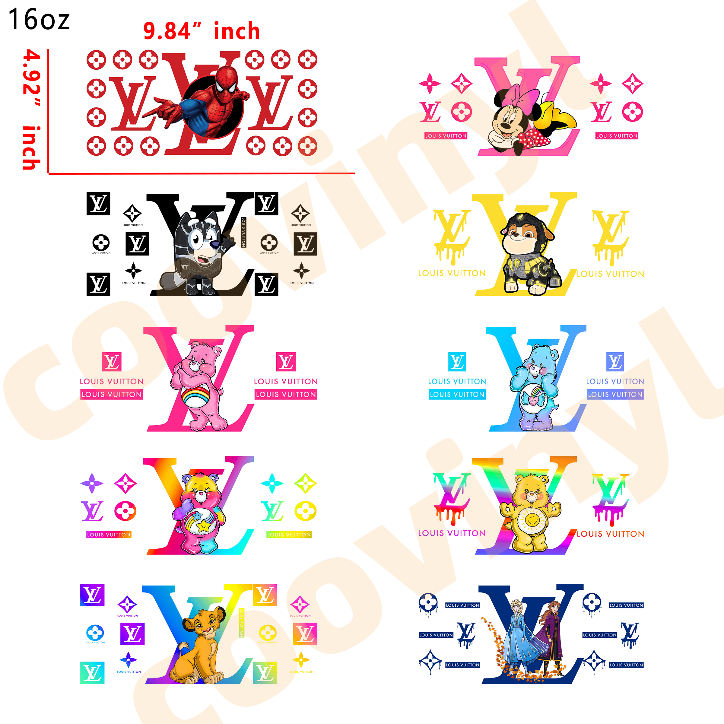 (H4) 20pcs Designer Cartoon Mix 16OZ Tumbler Cup Wraps, Waterproof Fade-Resistant Decal Stickers, Vivid HD Print with Strong Adhesion, Customizable Transfers for Glass Cups, Mugs & Smooth Surfaces, DIY Art Craft Supplies