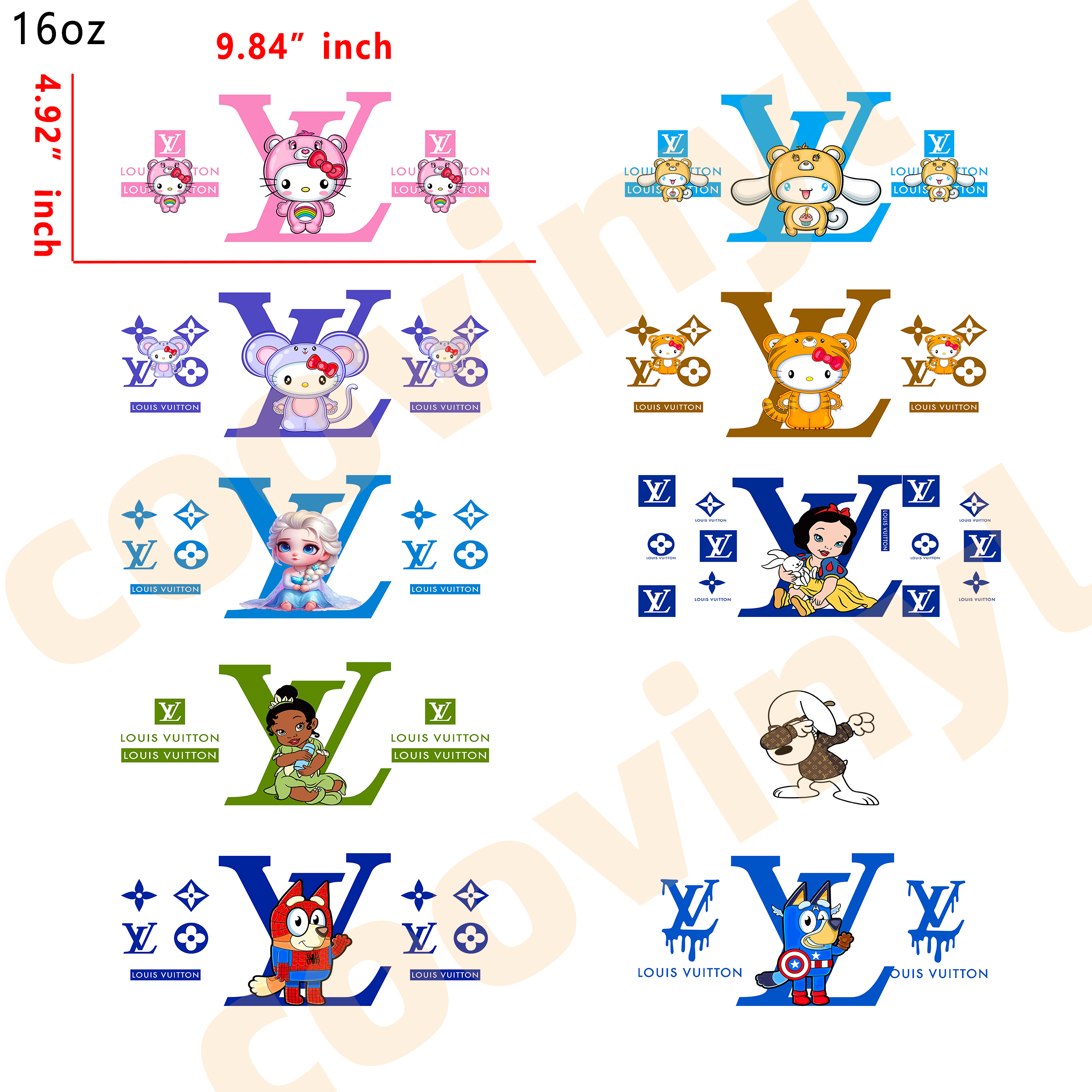 (H4) 20pcs Designer Cartoon Mix 16OZ Tumbler Cup Wraps, Waterproof Fade-Resistant Decal Stickers, Vivid HD Print with Strong Adhesion, Customizable Transfers for Glass Cups, Mugs & Smooth Surfaces, DIY Art Craft Supplies