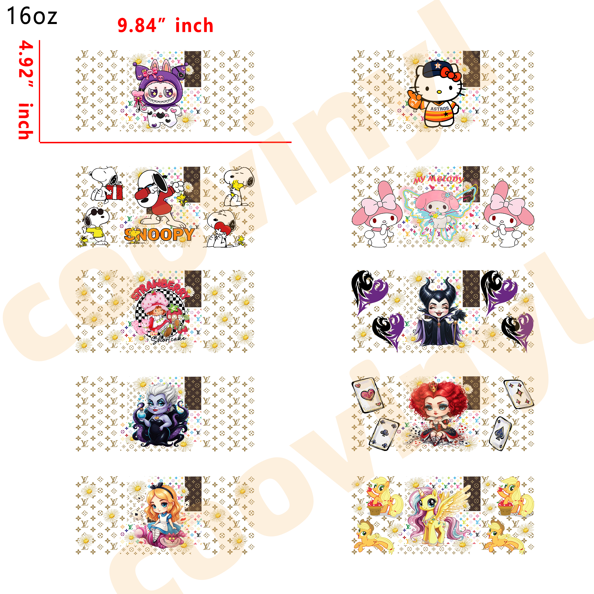(H7) 20pcs Designer Cartoon Mix 16OZ Tumbler Cup Wraps, Waterproof Fade-Resistant Decal Stickers, Vivid HD Print with Strong Adhesion, Customizable Transfers for Glass Cups, Mugs & Smooth Surfaces, DIY Art Craft Supplies