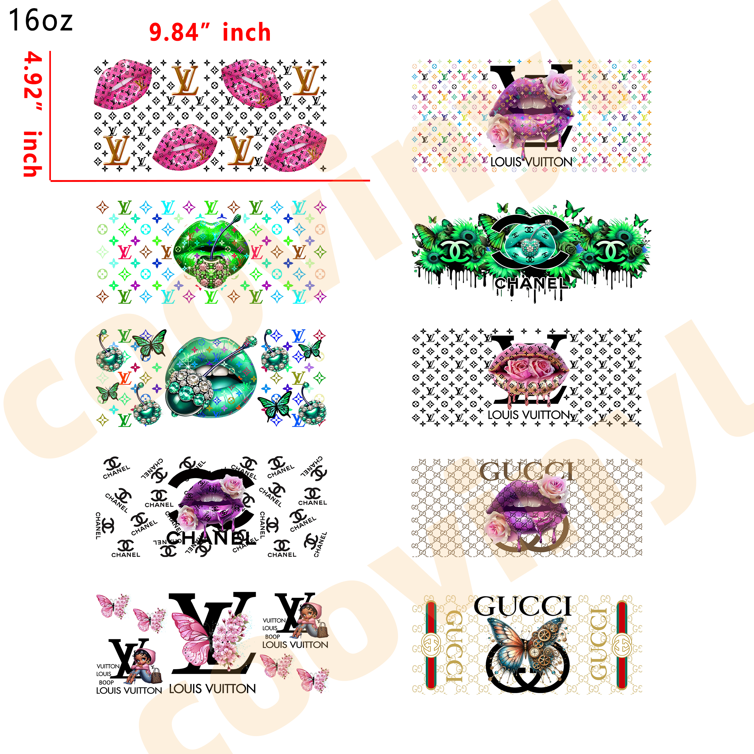 (H9) 20pcs designer lips butterfly 16OZ Tumbler Cup Wraps, Waterproof Fade-Resistant Decal Stickers, Vivid HD Print with Strong Adhesion, Customizable Transfers for Glass Cups, Mugs & Smooth Surfaces, DIY Art Craft Supplies