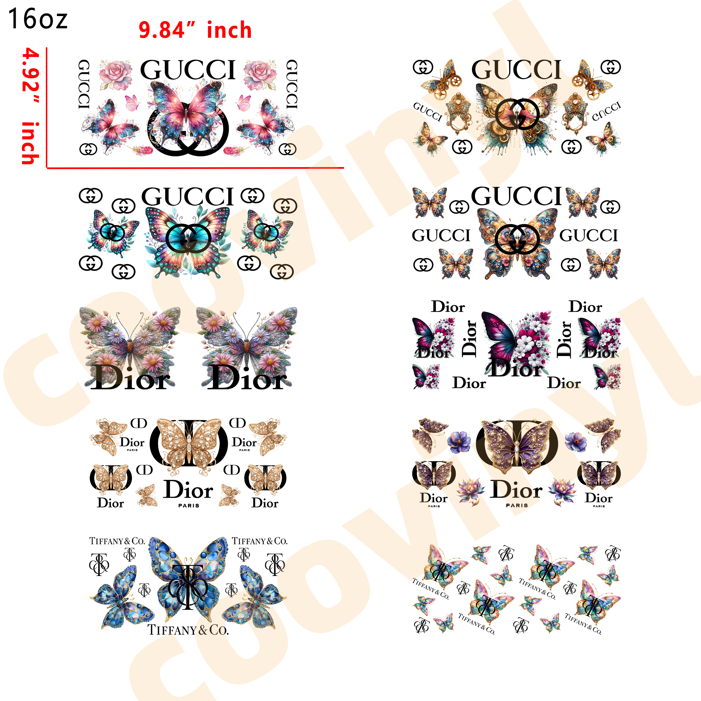 (H9) 20pcs designer lips butterfly 16OZ Tumbler Cup Wraps, Waterproof Fade-Resistant Decal Stickers, Vivid HD Print with Strong Adhesion, Customizable Transfers for Glass Cups, Mugs & Smooth Surfaces, DIY Art Craft Supplies