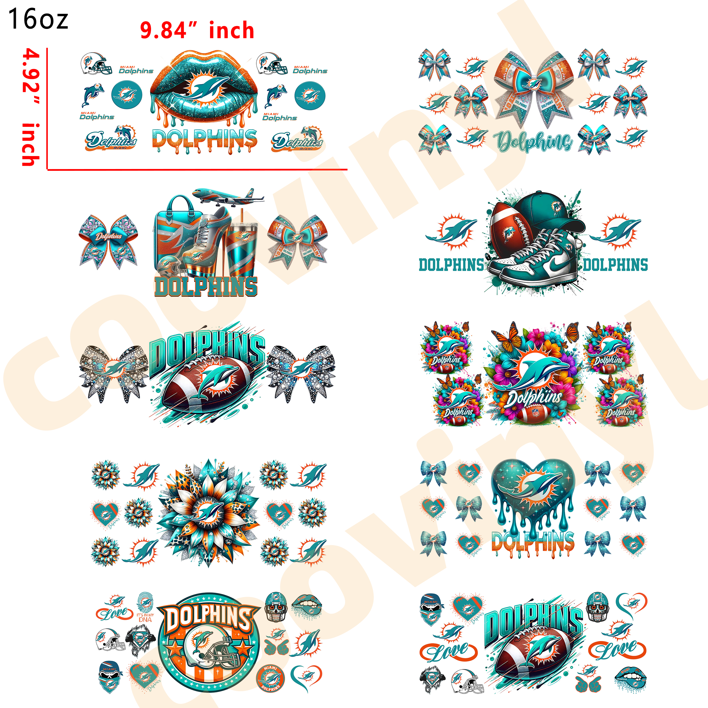 (K47) 10pcs  DOLPHINS 16OZ Tumbler Cup Wraps, Waterproof Fade-Resistant Decal Stickers, Vivid HD Print with Strong Adhesion, Customizable Transfers for Glass Cups, Mugs & Smooth Surfaces, DIY Art Craft Supplies