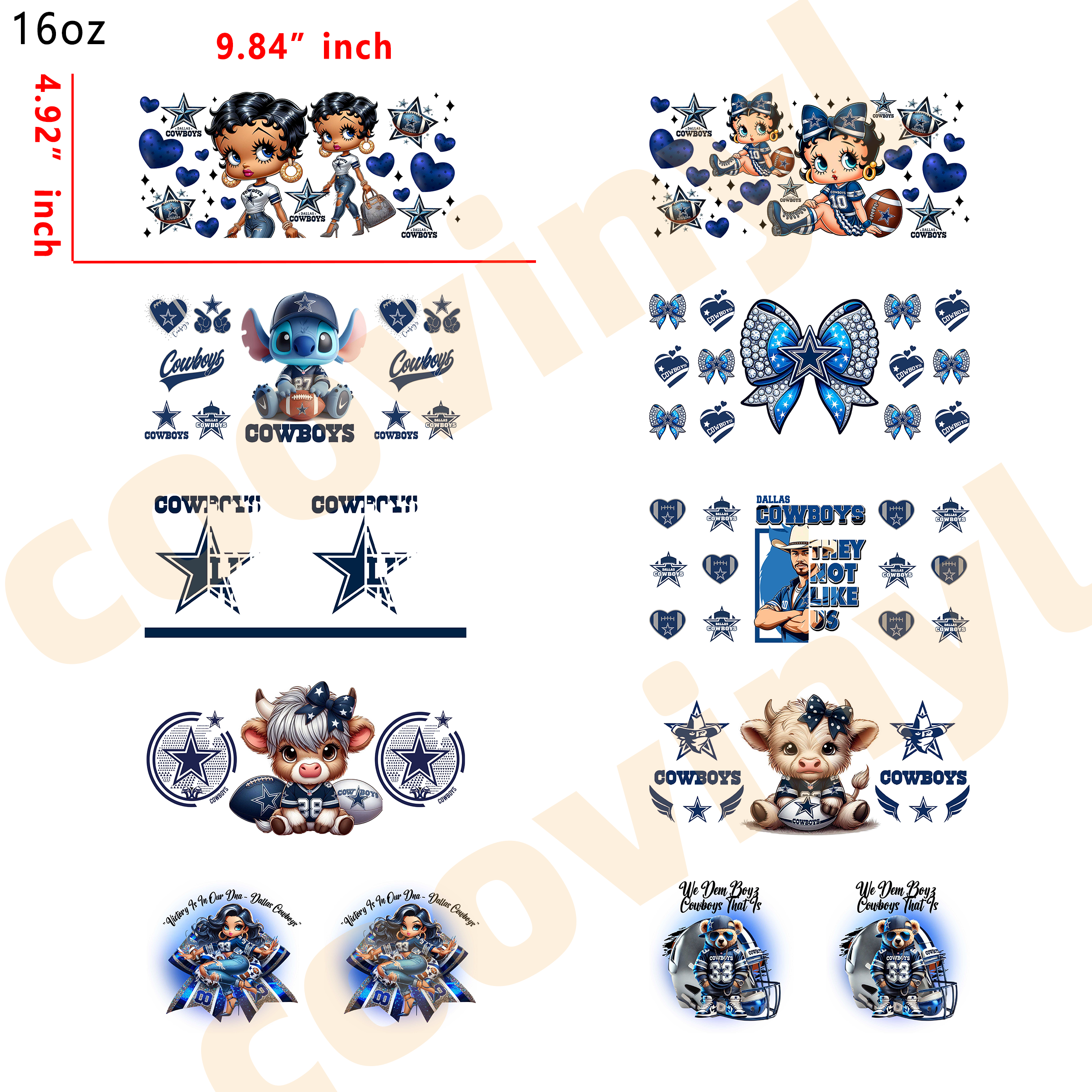 (U90) 20pcs  cowboys  16OZ Tumbler Cup Wraps, Waterproof Fade-Resistant Decal Stickers, Vivid HD Print with Strong Adhesion, Customizable Transfers for Glass Cups, Mugs & Smooth Surfaces, DIY Art Craft Supplies