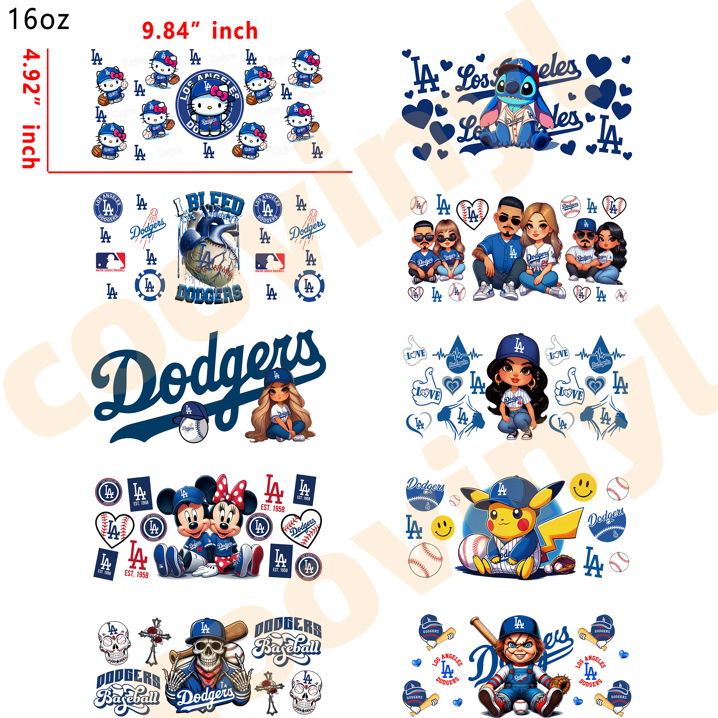 (U91) 20pcs  LA dodgers 16OZ Tumbler Cup Wraps, Waterproof Fade-Resistant Decal Stickers, Vivid HD Print with Strong Adhesion, Customizable Transfers for Glass Cups, Mugs & Smooth Surfaces, DIY Art Craft Supplies