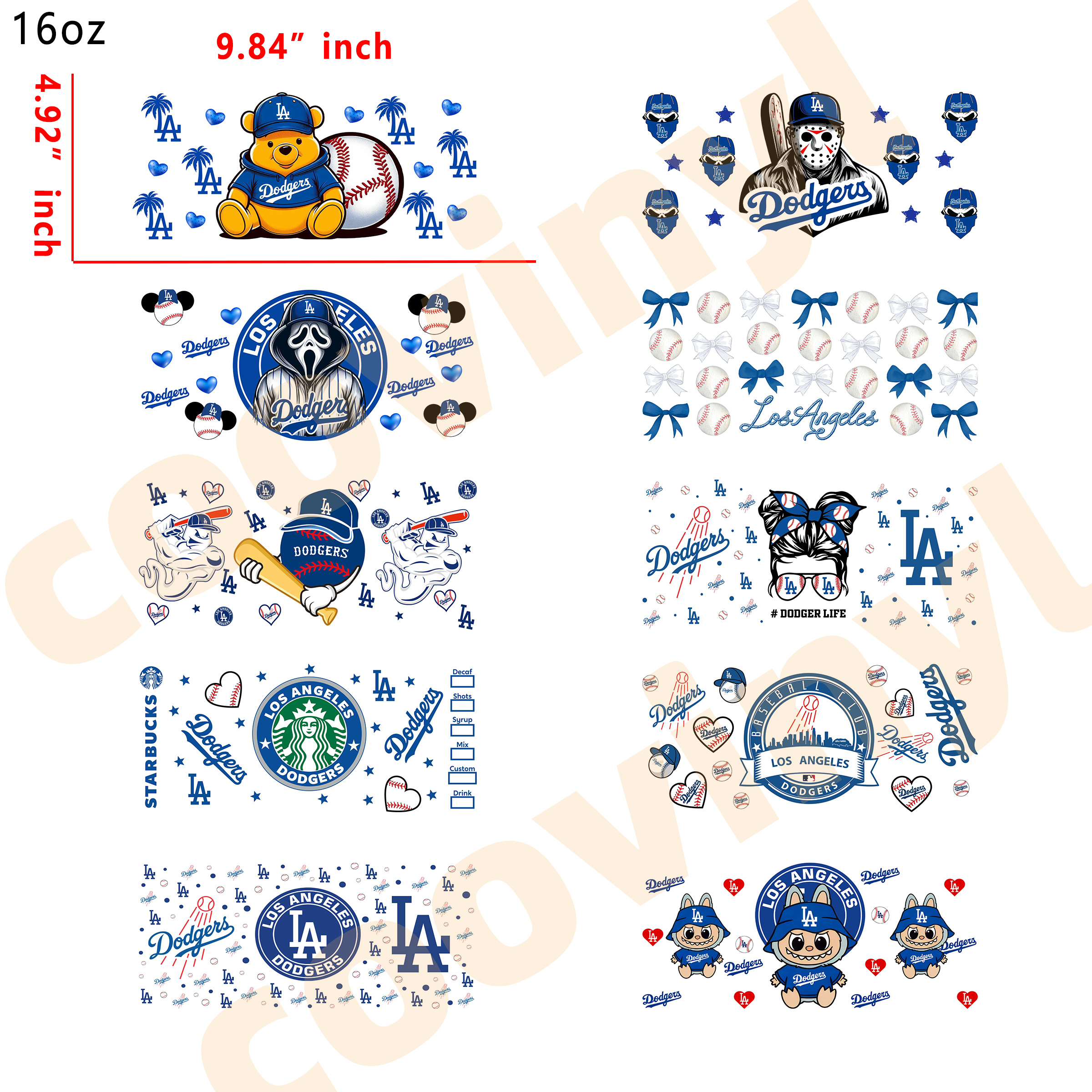 (U91) 20pcs  LA dodgers 16OZ Tumbler Cup Wraps, Waterproof Fade-Resistant Decal Stickers, Vivid HD Print with Strong Adhesion, Customizable Transfers for Glass Cups, Mugs & Smooth Surfaces, DIY Art Craft Supplies