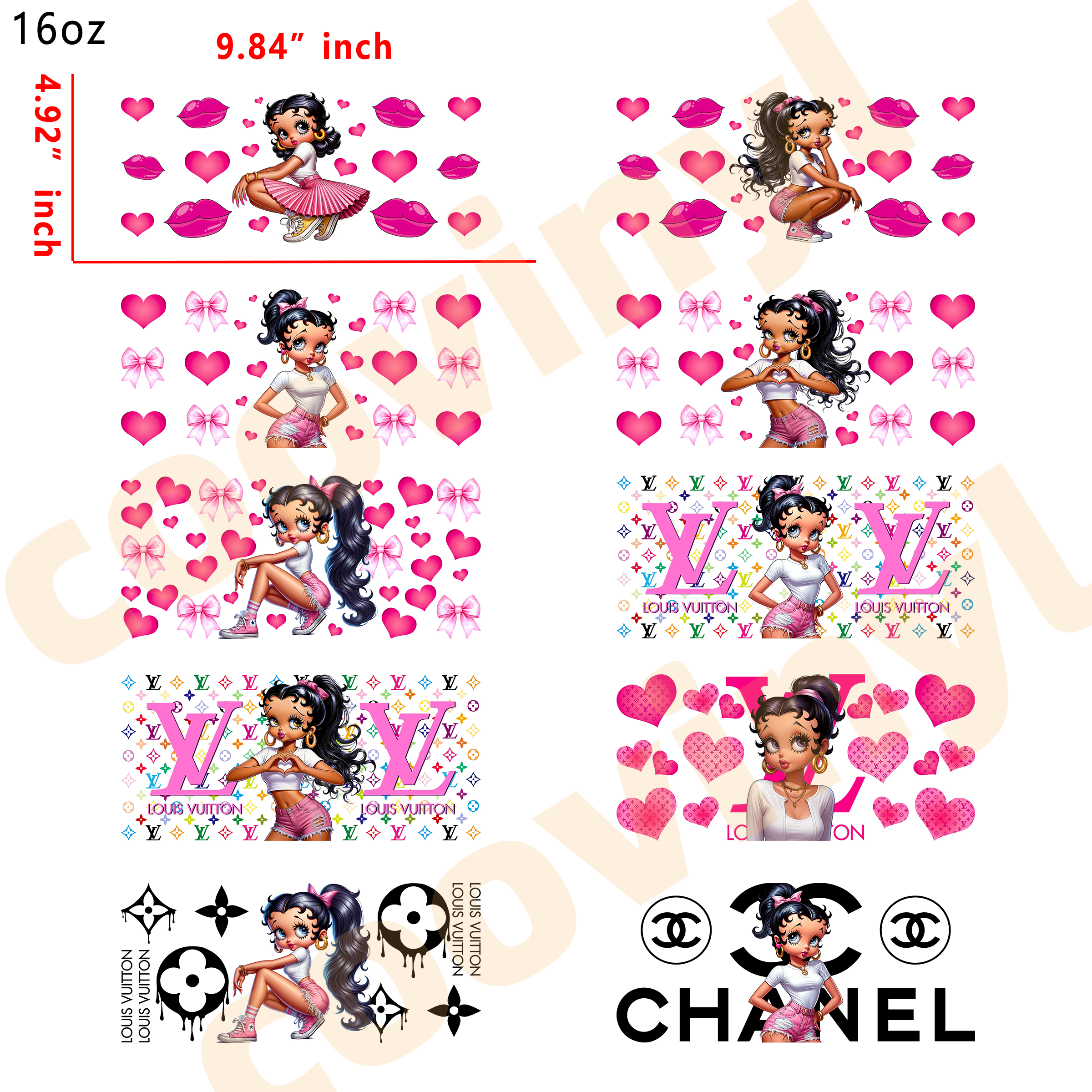 (H17) 20pcs betty designer 16OZ Tumbler Cup Wraps, Waterproof Fade-Resistant Decal Stickers, Vivid HD Print with Strong Adhesion, Customizable Transfers for Glass Cups, Mugs & Smooth Surfaces, DIY Art Craft Supplies