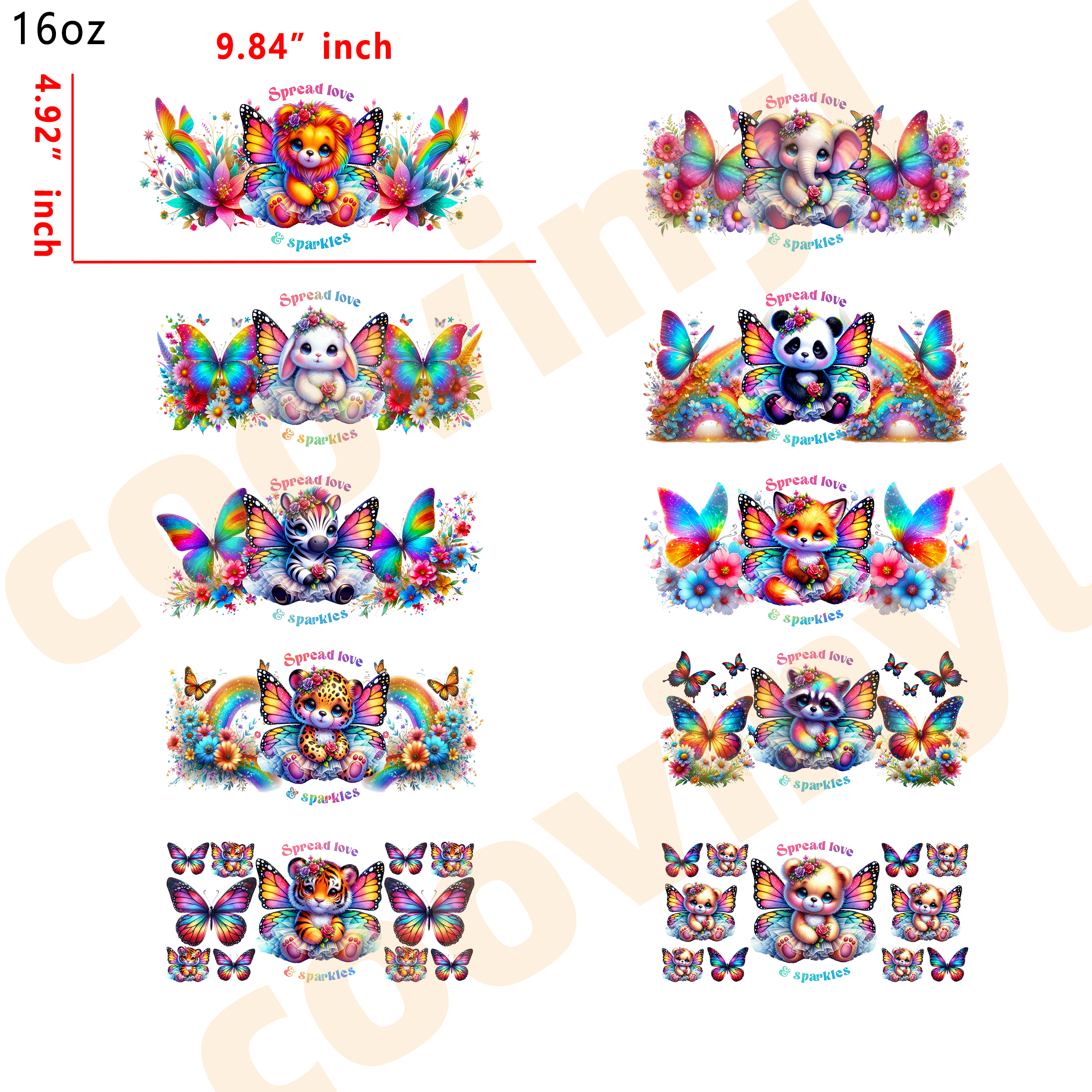 (K24) 10pcs  animal 16OZ Tumbler Cup Wraps, Waterproof Fade-Resistant Decal Stickers, Vivid HD Print with Strong Adhesion, Customizable Transfers for Glass Cups, Mugs & Smooth Surfaces, DIY Art Craft Supplies