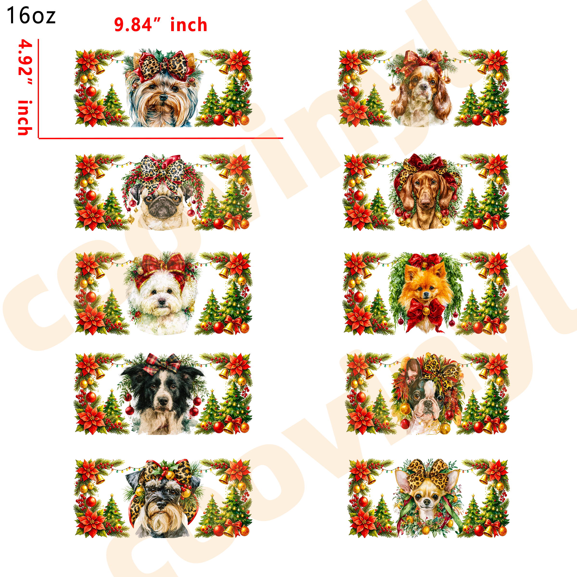 (L68) 10pcs Christmas animal 16OZ Tumbler Cup Wraps, Waterproof Fade-Resistant Decal Stickers, Vivid HD Print with Strong Adhesion, Customizable Transfers for Glass Cups, Mugs & Smooth Surfaces, DIY Art Craft Supplies