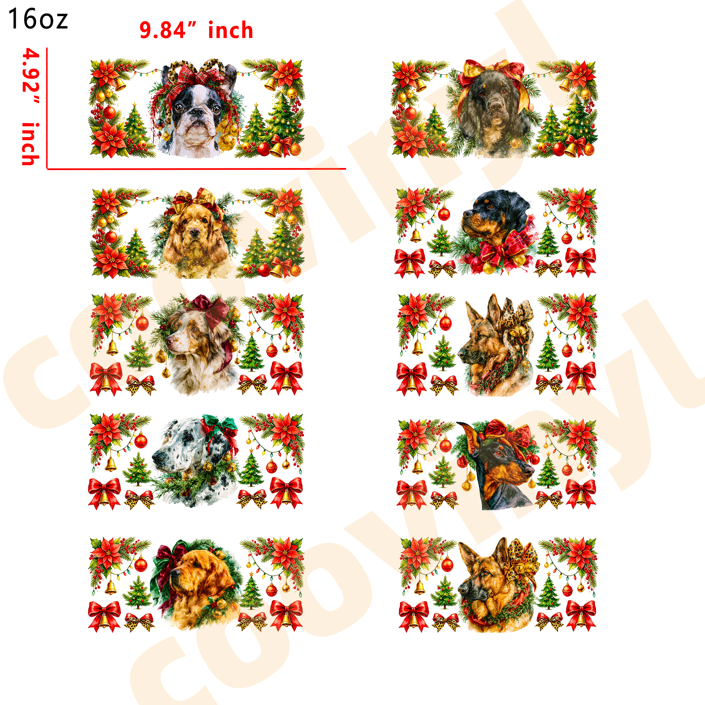 (L68) 20pcs Christmas animal 16OZ Tumbler Cup Wraps, Waterproof Fade-Resistant Decal Stickers, Vivid HD Print with Strong Adhesion, Customizable Transfers for Glass Cups, Mugs & Smooth Surfaces, DIY Art Craft Supplies