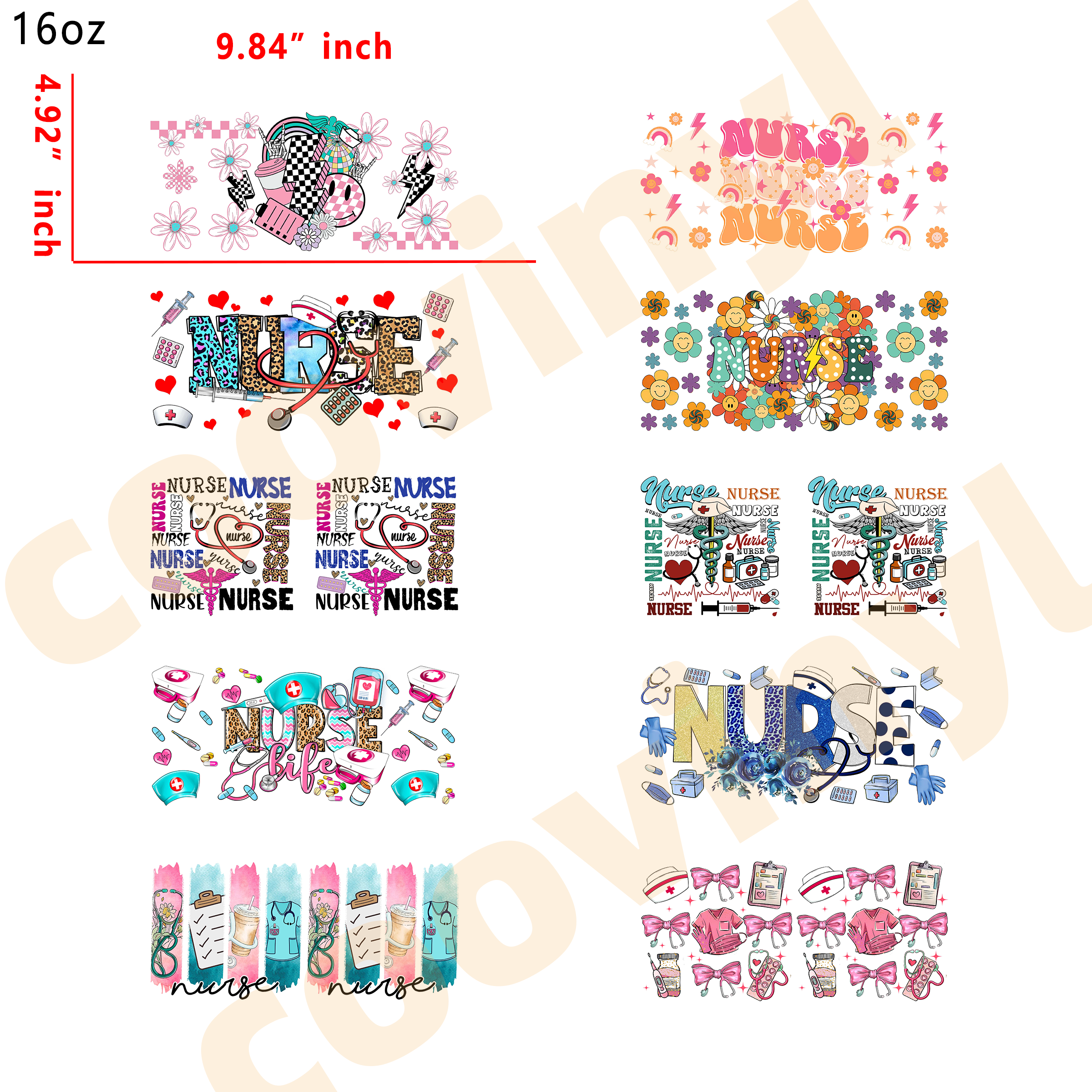 (T13) 20pcs nurse 16OZ Tumbler Cup Wraps, Waterproof Fade-Resistant Decal Stickers, Vivid HD Print with Strong Adhesion, Customizable Transfers for Glass Cups, Mugs & Smooth Surfaces, DIY Art Craft Supplies
