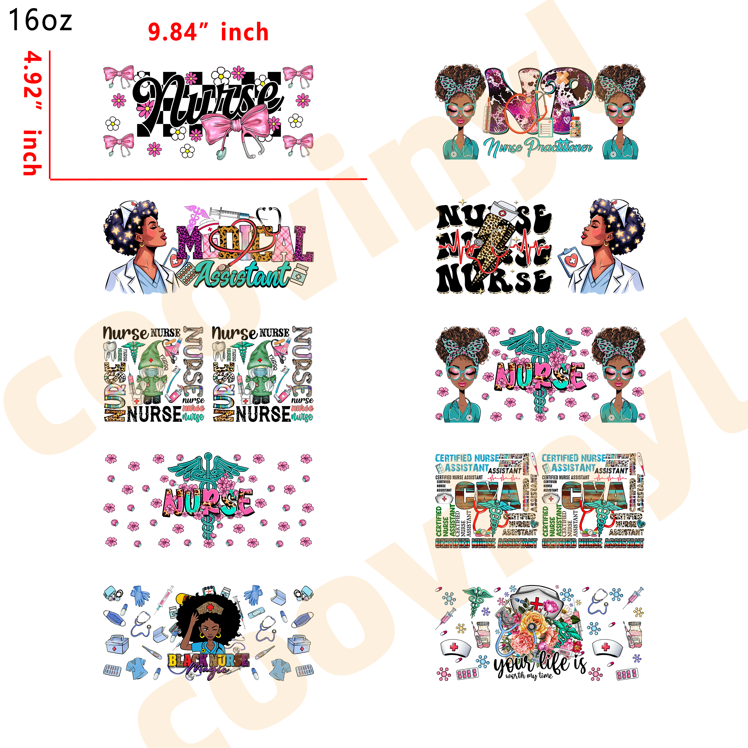 (T13) 20pcs nurse 16OZ Tumbler Cup Wraps, Waterproof Fade-Resistant Decal Stickers, Vivid HD Print with Strong Adhesion, Customizable Transfers for Glass Cups, Mugs & Smooth Surfaces, DIY Art Craft Supplies