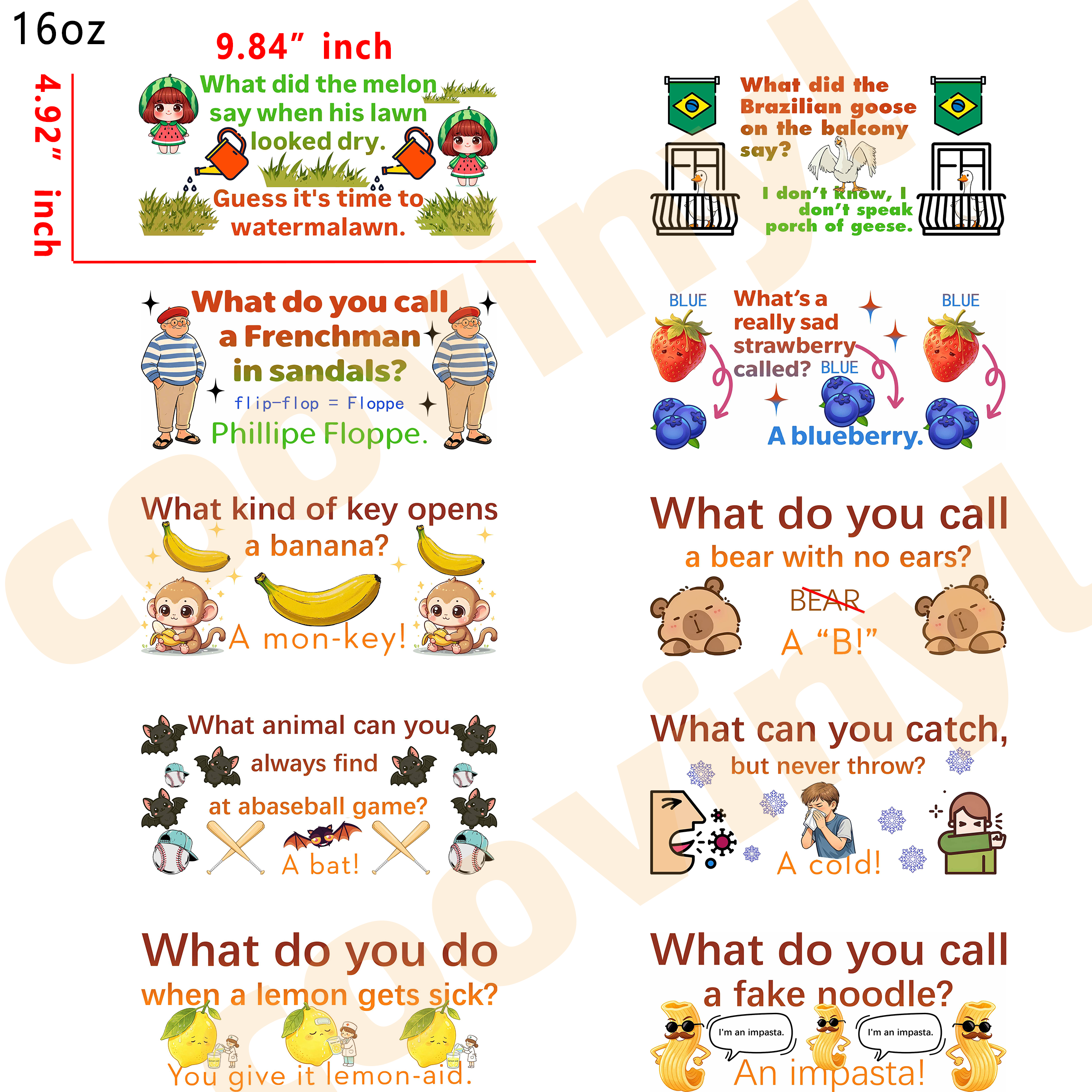 (T22) 10pcs funny pun 16OZ Tumbler Cup Wraps, Waterproof Fade-Resistant Decal Stickers, Vivid HD Print with Strong Adhesion, Customizable Transfers for Glass Cups, Mugs & Smooth Surfaces, DIY Art Craft Supplies