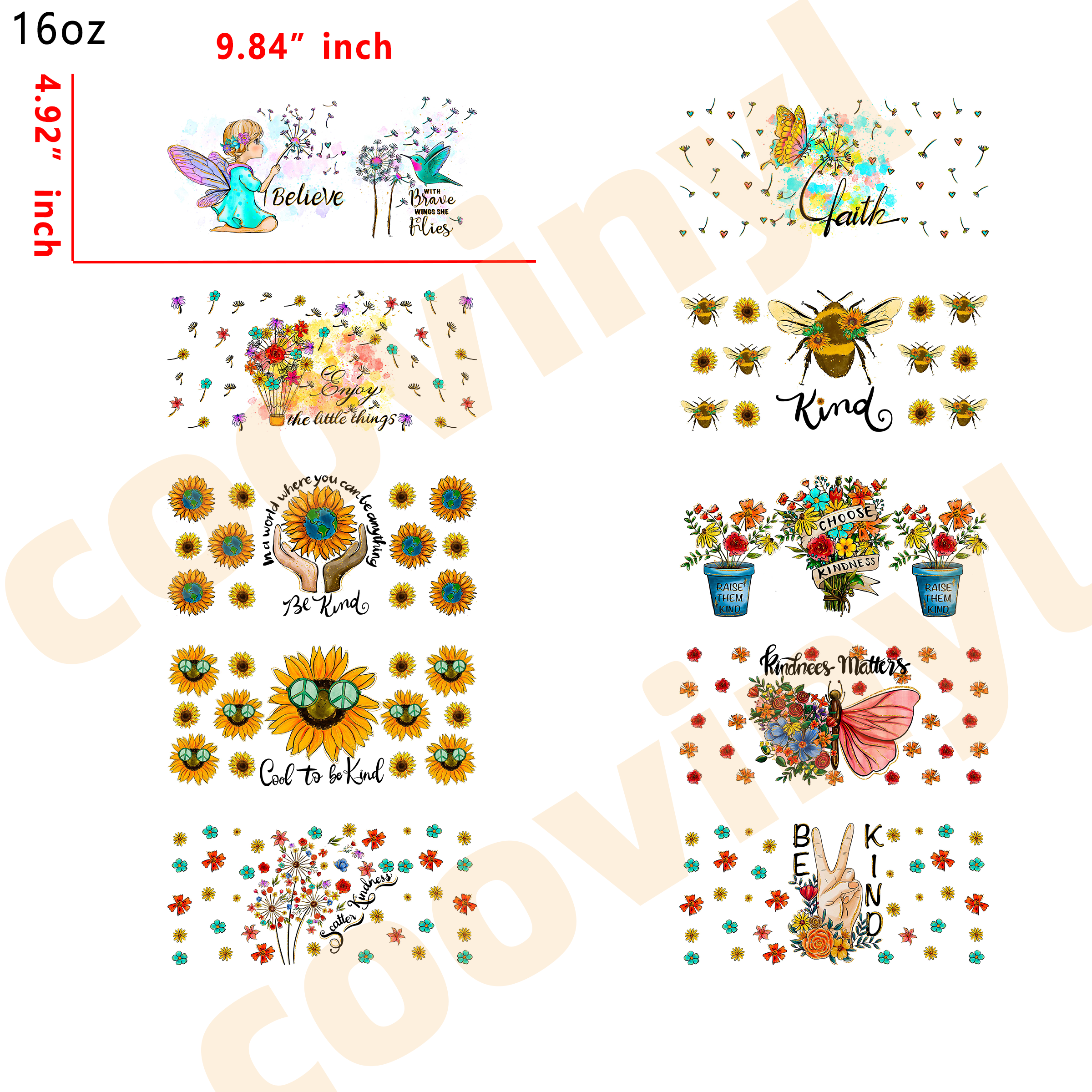 (U89) 20pcs Quotes 16OZ Tumbler Cup Wraps, Waterproof Fade-Resistant Decal Stickers, Vivid HD Print with Strong Adhesion, Customizable Transfers for Glass Cups, Mugs & Smooth Surfaces, DIY Art Craft Supplies
