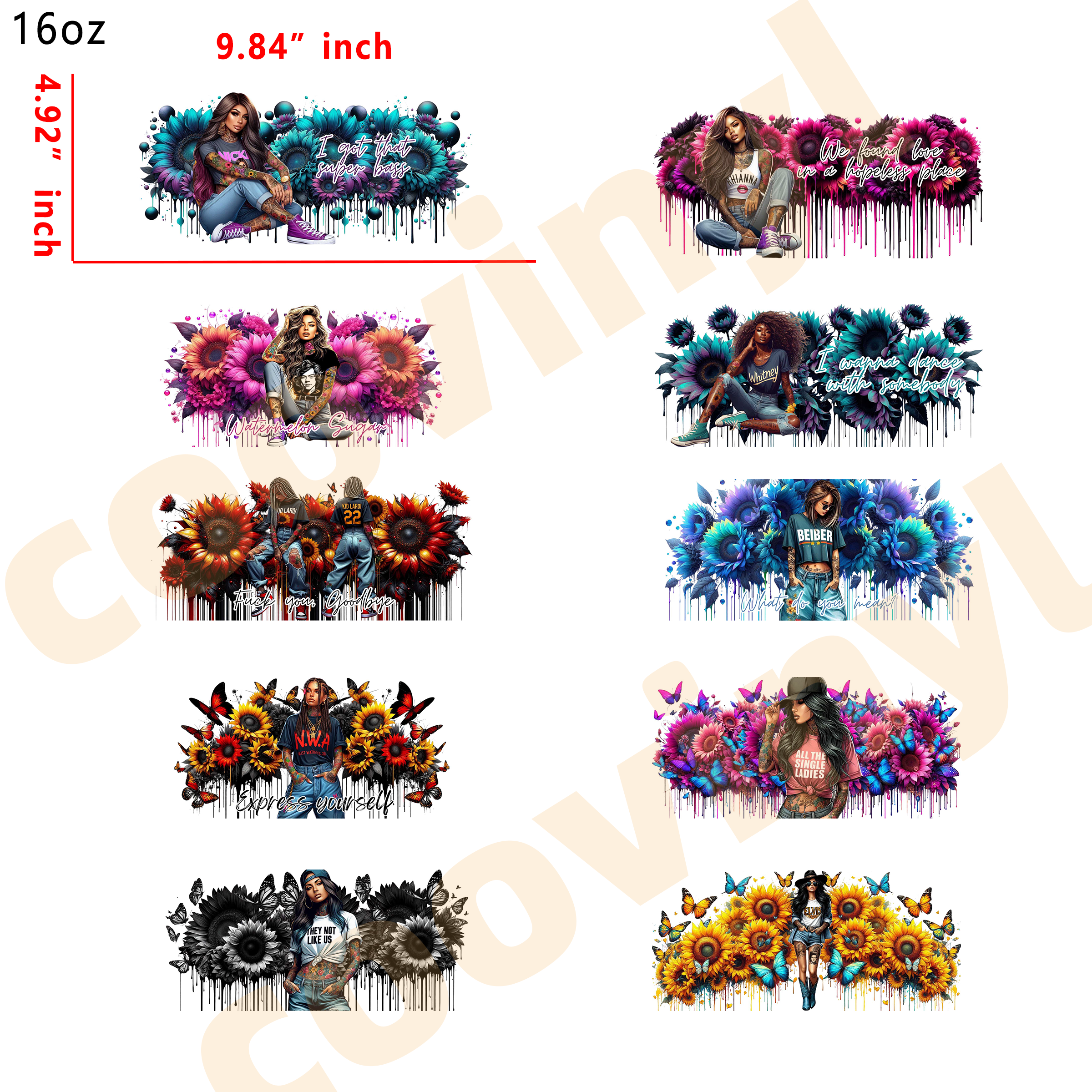 (X25) 20pcs tatoo girl 16OZ Tumbler Cup Wraps, Waterproof Fade-Resistant Decal Stickers, Vivid HD Print with Strong Adhesion, Customizable Transfers for Glass Cups, Mugs & Smooth Surfaces, DIY Art Craft Supplies