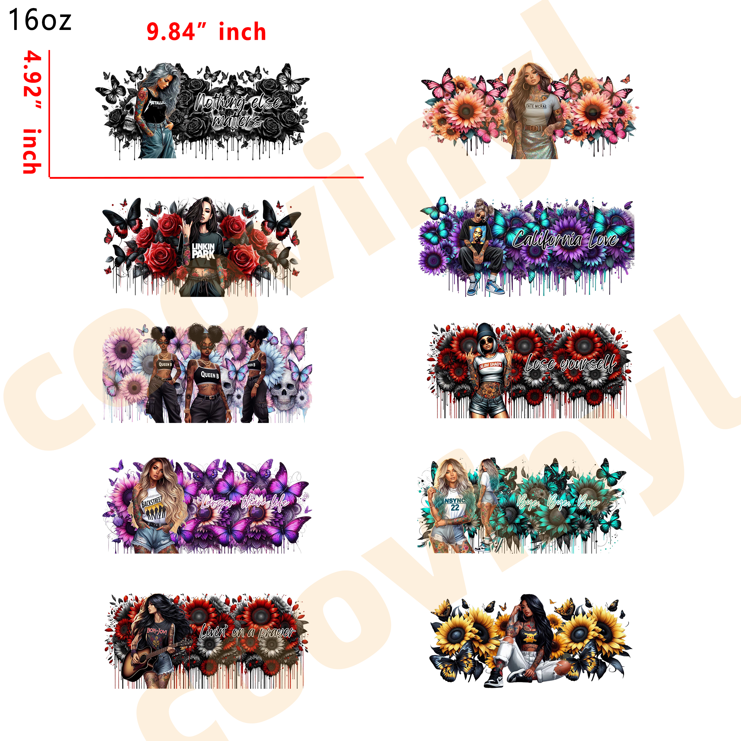(X25) 20pcs tatoo girl 16OZ Tumbler Cup Wraps, Waterproof Fade-Resistant Decal Stickers, Vivid HD Print with Strong Adhesion, Customizable Transfers for Glass Cups, Mugs & Smooth Surfaces, DIY Art Craft Supplies