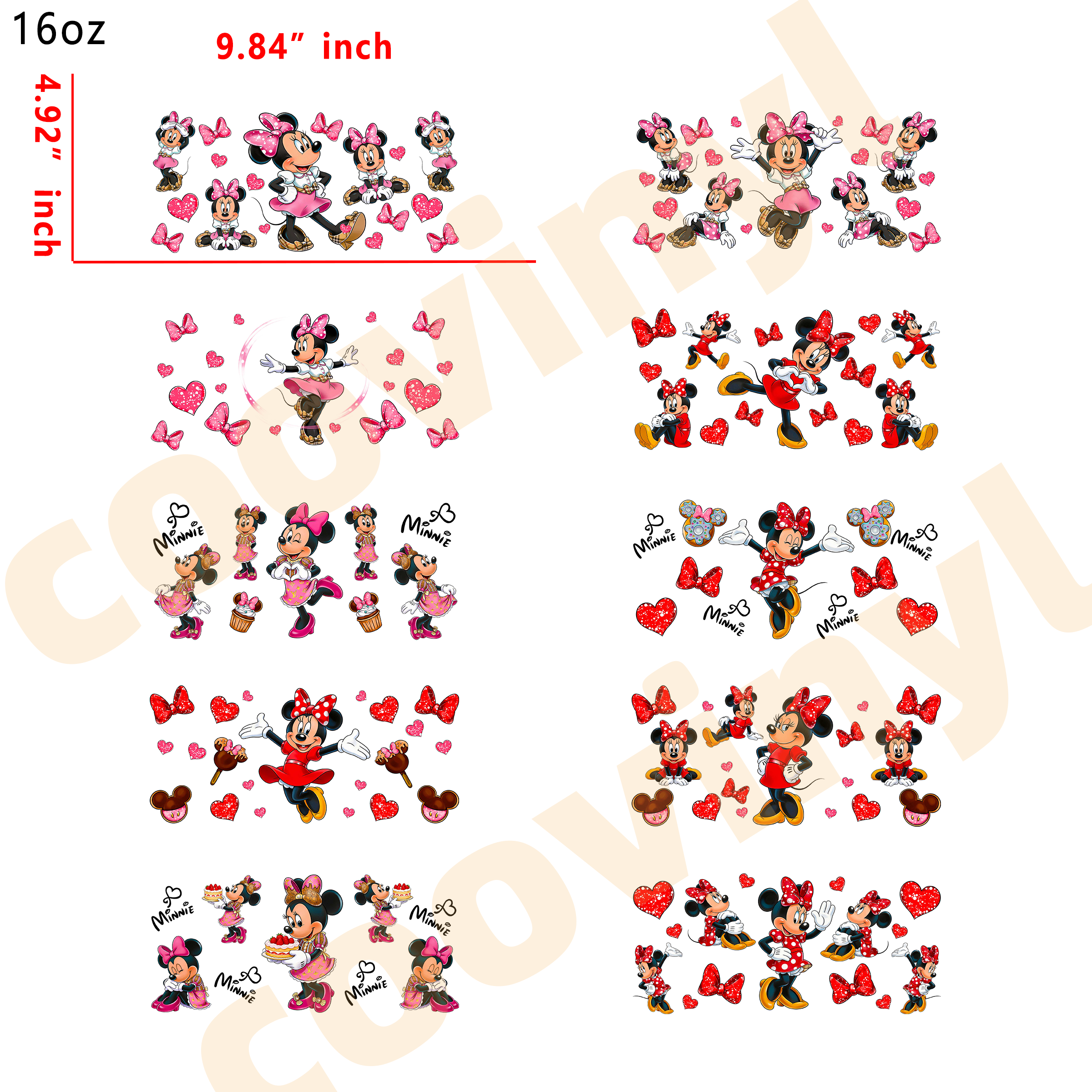 (L12) 10pcs minne 16OZ Tumbler Cup Wraps, Waterproof Fade-Resistant Decal Stickers, Vivid HD Print with Strong Adhesion, Customizable Transfers for Glass Cups, Mugs & Smooth Surfaces, DIY Art Craft Supplies