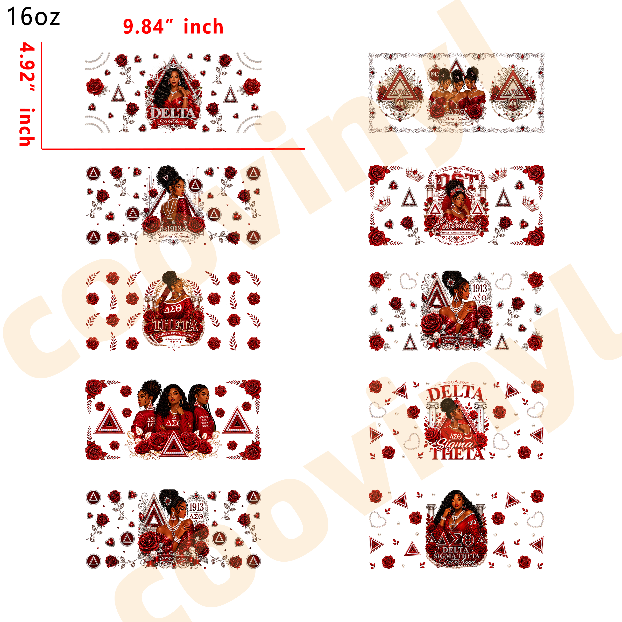 (R15) 10pcs DST 16OZ Tumbler Cup Wraps, Waterproof Fade-Resistant Decal Stickers, Vivid HD Print with Strong Adhesion, Customizable Transfers for Glass Cups, Mugs & Smooth Surfaces, DIY Art Craft Supplies