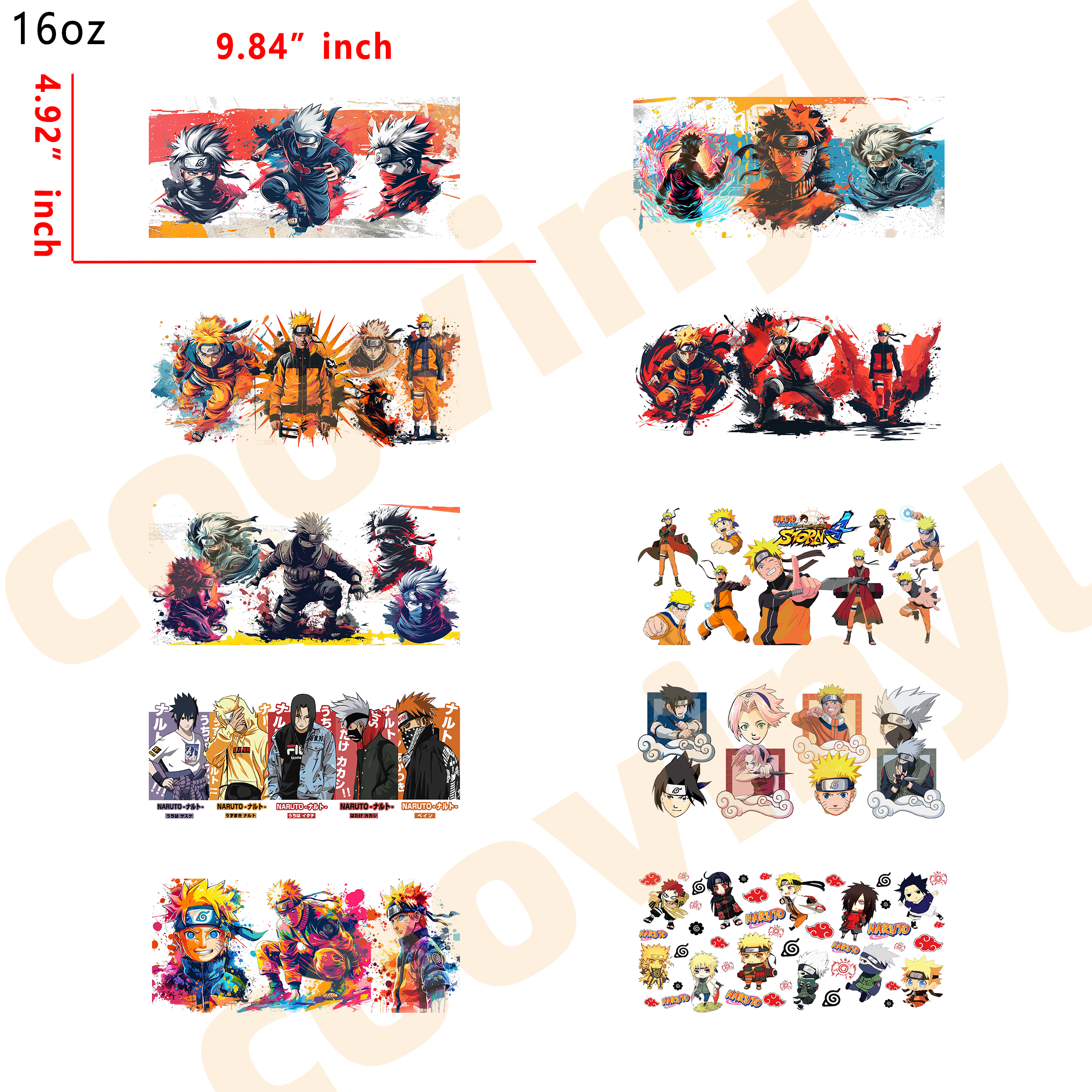 (T32) 20pcs naruto  16OZ Tumbler Cup Wraps, Waterproof Fade-Resistant Decal Stickers, Vivid HD Print with Strong Adhesion, Customizable Transfers for Glass Cups, Mugs & Smooth Surfaces, DIY Art Craft Supplies