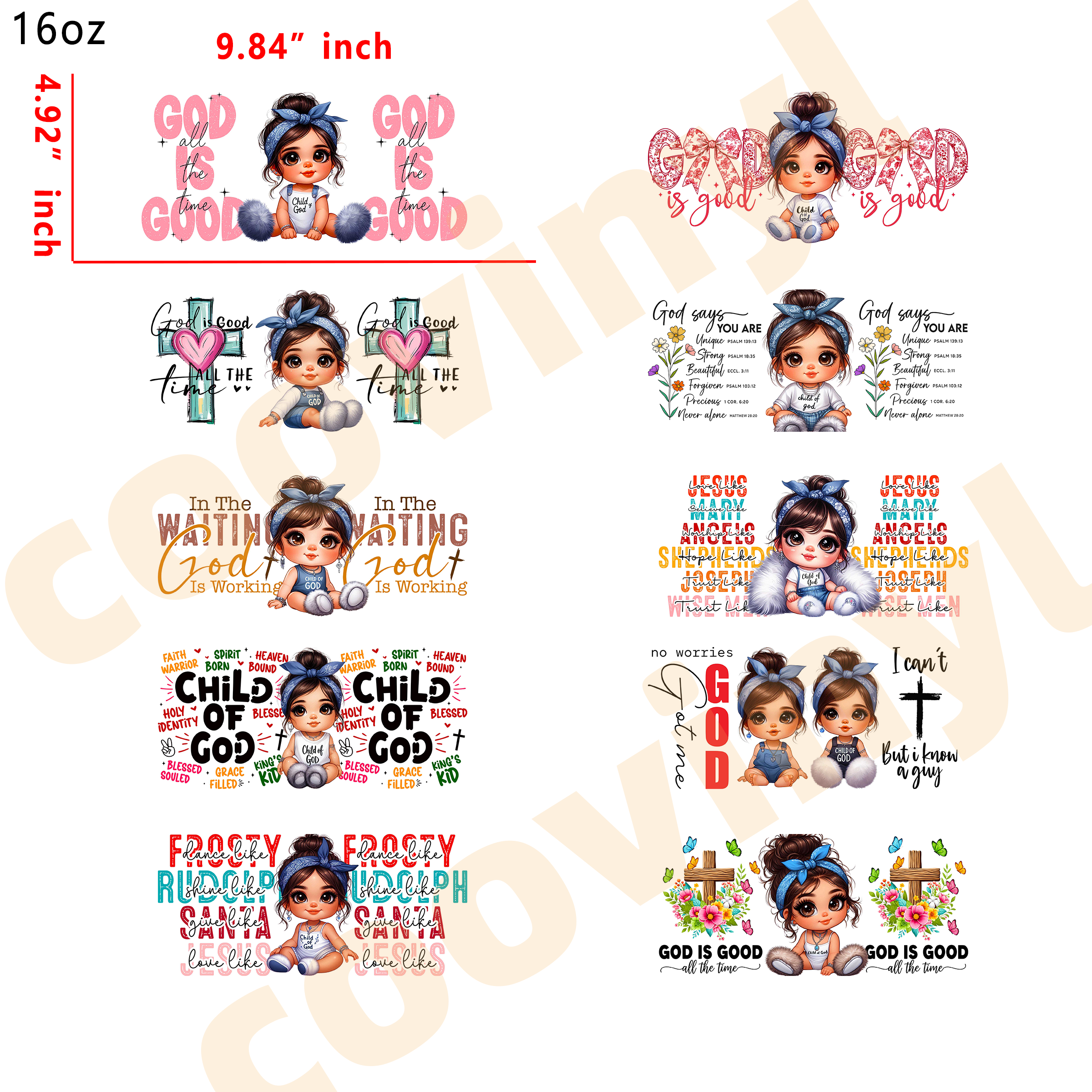 (X63) 20pcs Christian girl 16OZ Tumbler Cup Wraps, Waterproof Fade-Resistant Decal Stickers, Vivid HD Print with Strong Adhesion, Customizable Transfers for Glass Cups, Mugs & Smooth Surfaces, DIY Art Craft Supplies