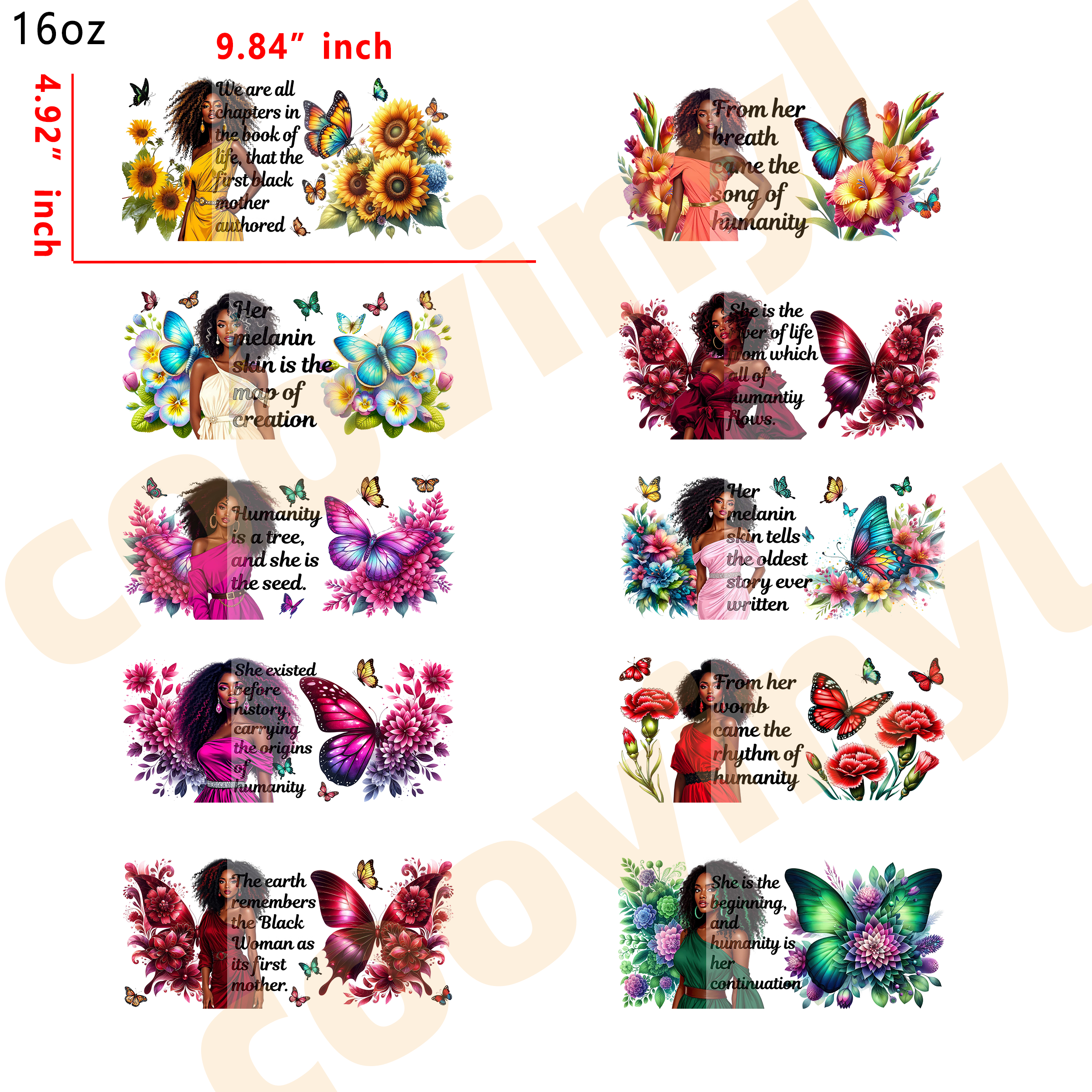 (X67) 20pcs black girl 16OZ Tumbler Cup Wraps, Waterproof Fade-Resistant Decal Stickers, Vivid HD Print with Strong Adhesion, Customizable Transfers for Glass Cups, Mugs & Smooth Surfaces, DIY Art Craft Supplies