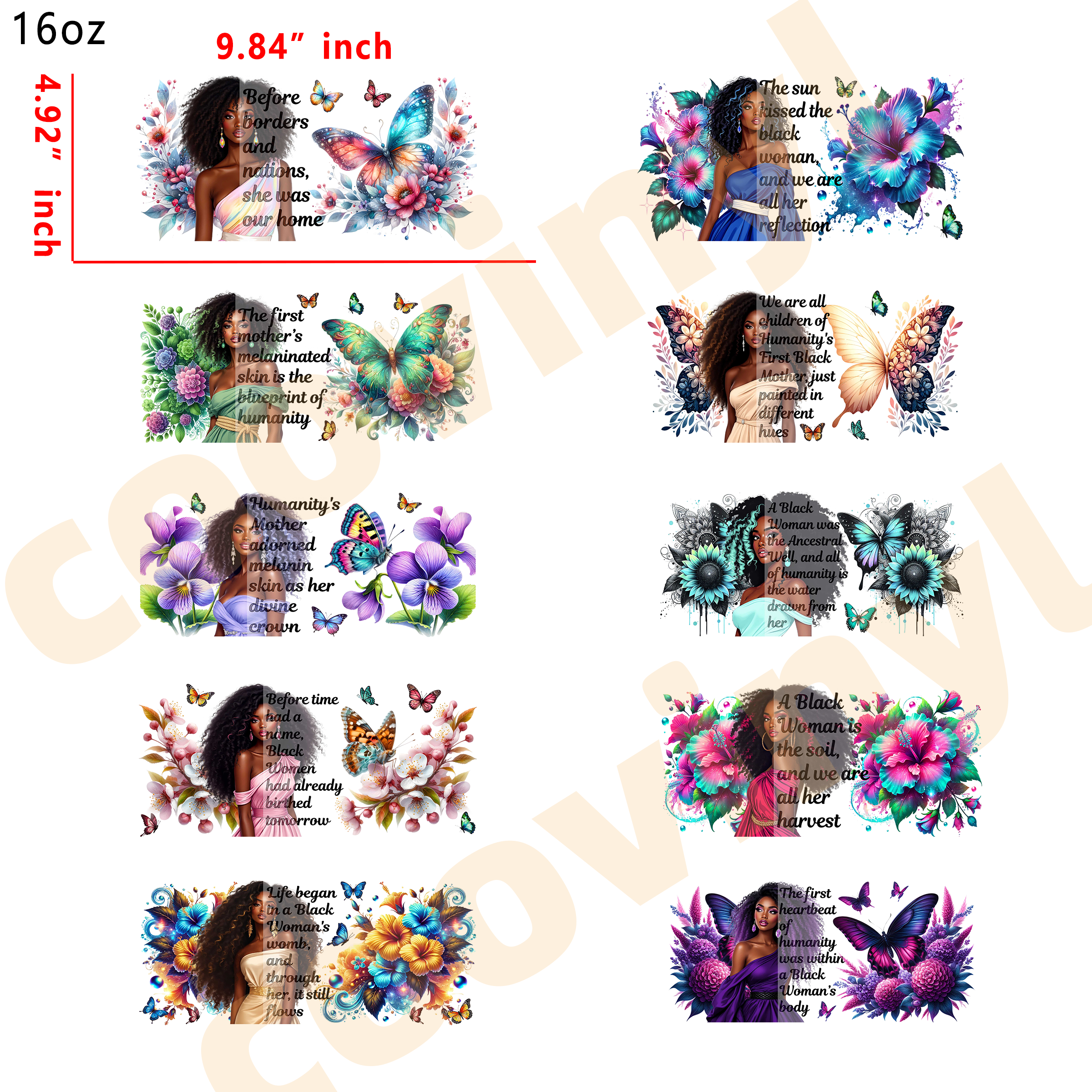 (X67) 20pcs black girl 16OZ Tumbler Cup Wraps, Waterproof Fade-Resistant Decal Stickers, Vivid HD Print with Strong Adhesion, Customizable Transfers for Glass Cups, Mugs & Smooth Surfaces, DIY Art Craft Supplies