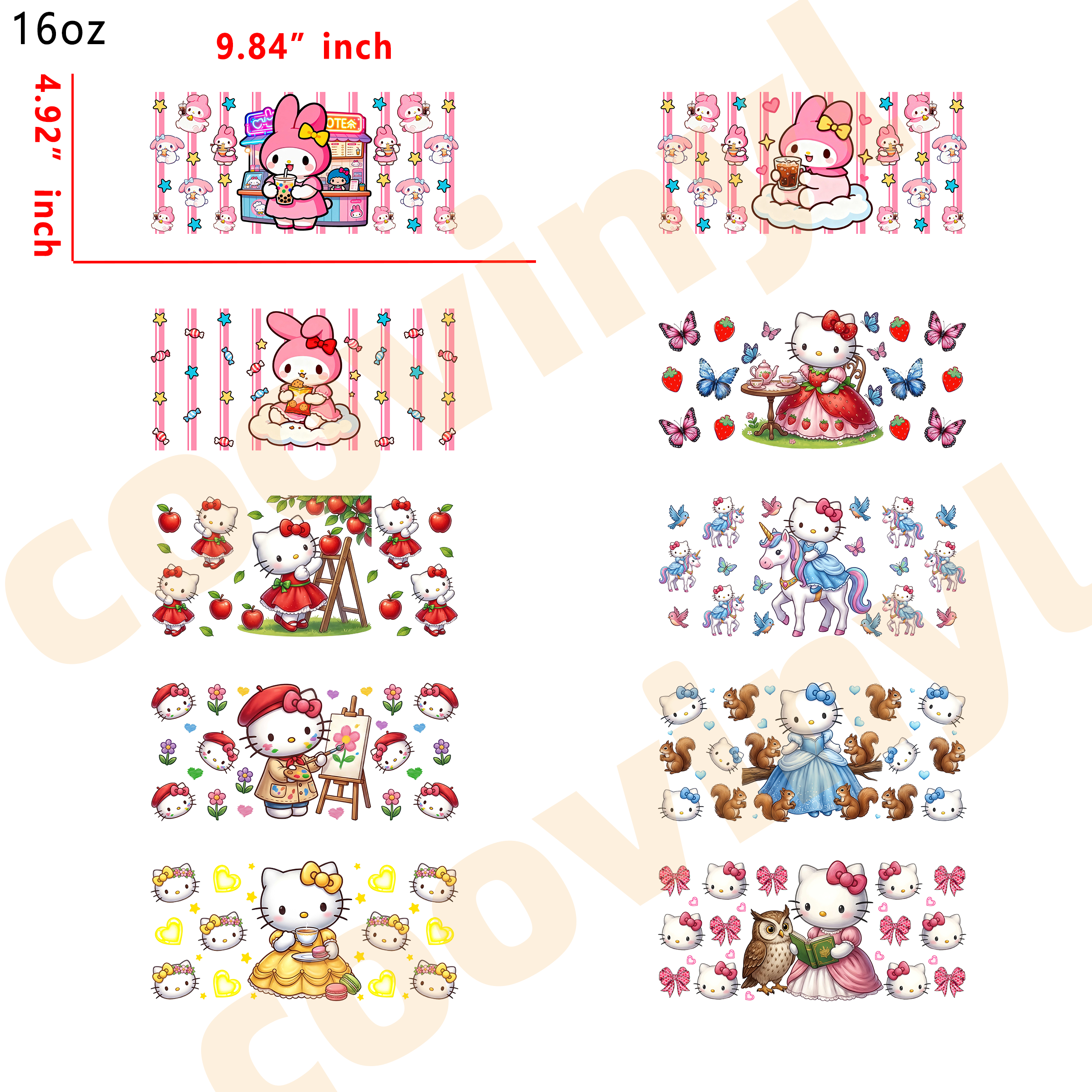 (L9) 10pcs HK 16OZ Tumbler Cup Wraps, Waterproof Fade-Resistant Decal Stickers, Vivid HD Print with Strong Adhesion, Customizable Transfers for Glass Cups, Mugs & Smooth Surfaces, DIY Art Craft Supplies