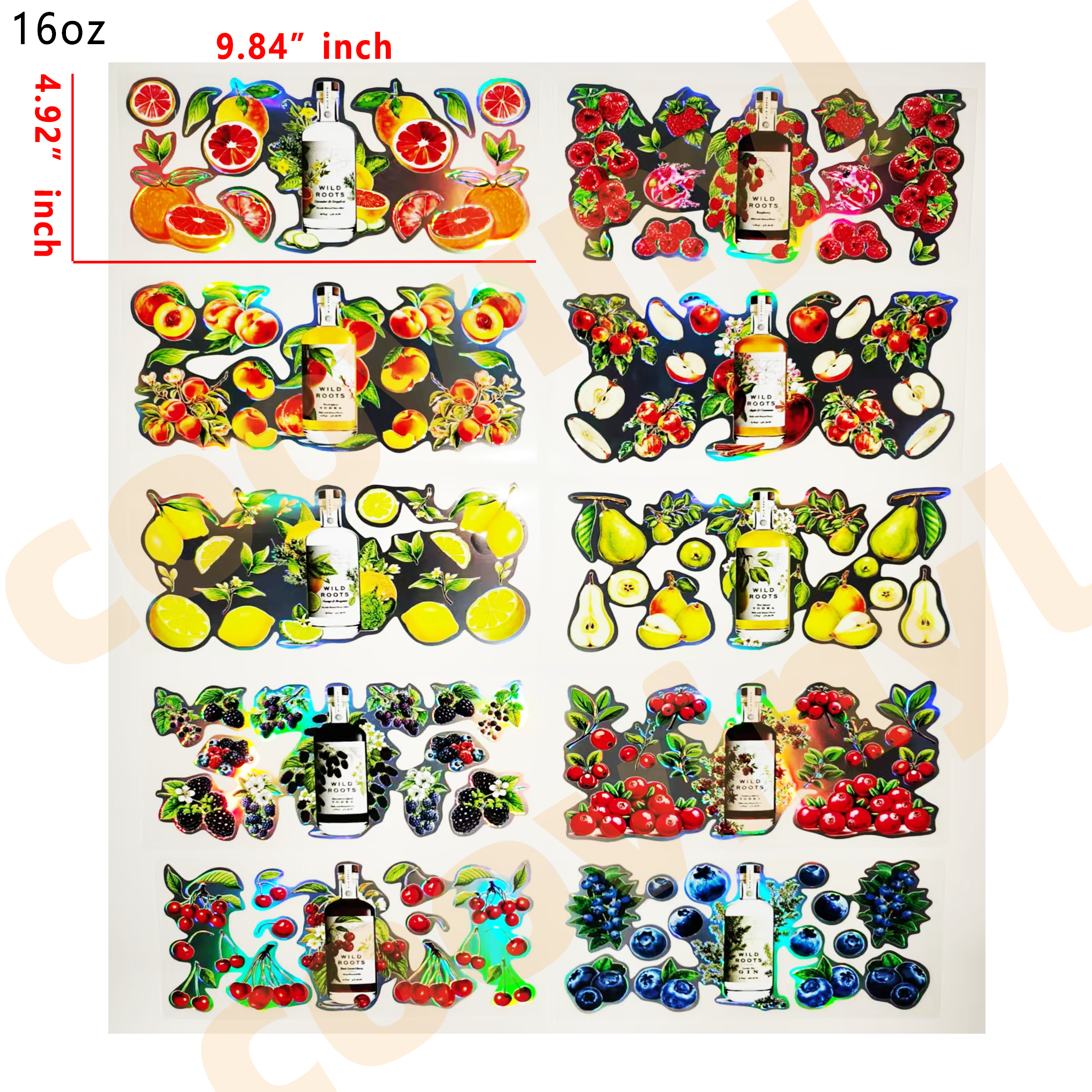 (F54) Holographic 10pcs wild roots UV DTF Cup Wraps for 16OZ tumblers Waterproof Acrylic Wraps for Cups Glasses &Smooth Objects Vivid Colors Strong Adhesion CustomizableStickers Decal Sticker Art Crafts Kit