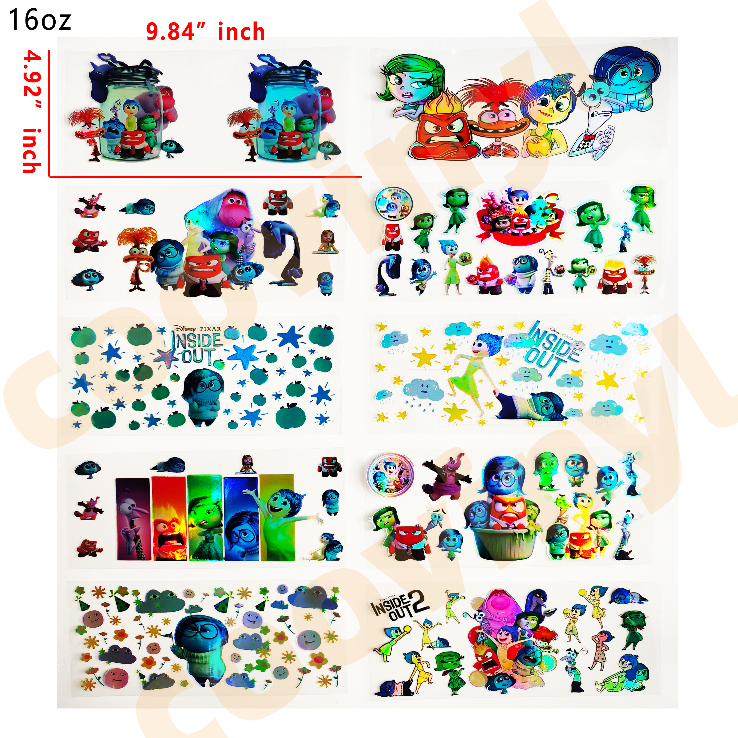 (F23) Holographic 10pcs Clifford  UV DTF Cup Wraps for 16OZ tumblers Waterproof Acrylic Wraps for Cups Glasses &Smooth Objects Vivid Colors Strong Adhesion CustomizableStickers Decal Sticker Art Crafts Kit