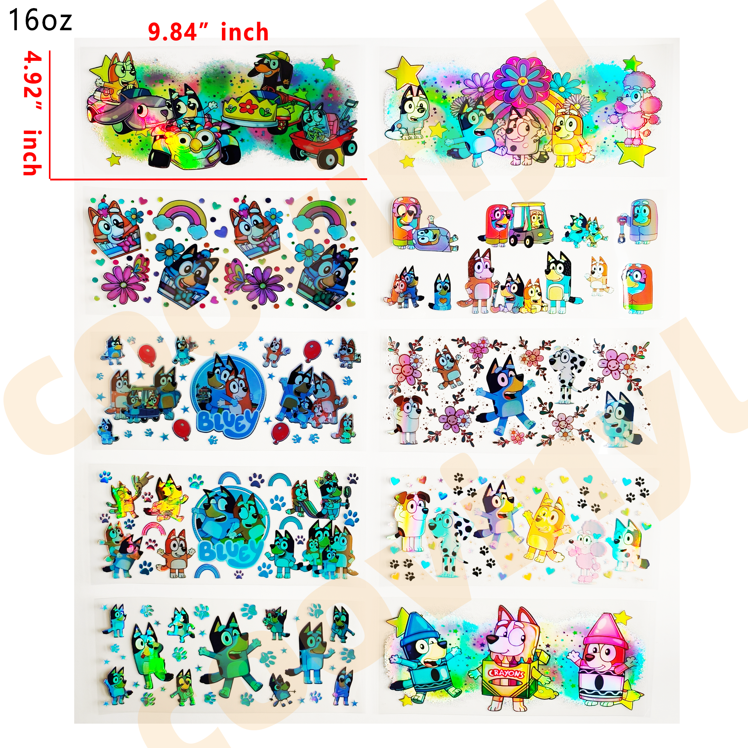 (F23) Holographic 10pcs Clifford  UV DTF Cup Wraps for 16OZ tumblers Waterproof Acrylic Wraps for Cups Glasses &Smooth Objects Vivid Colors Strong Adhesion CustomizableStickers Decal Sticker Art Crafts Kit