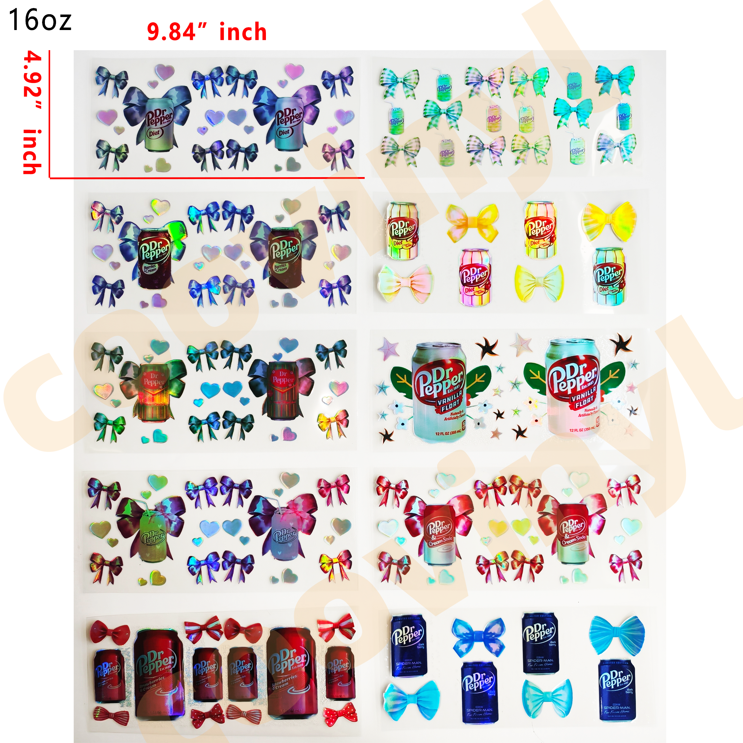 (J71) Holographic 10pcs  pepper UV DTF Cup Wraps for 16OZ tumblers Waterproof Acrylic Wraps for Cups Glasses &Smooth Objects Vivid Colors Strong Adhesion CustomizableStickers Decal Sticker Art Crafts Kit