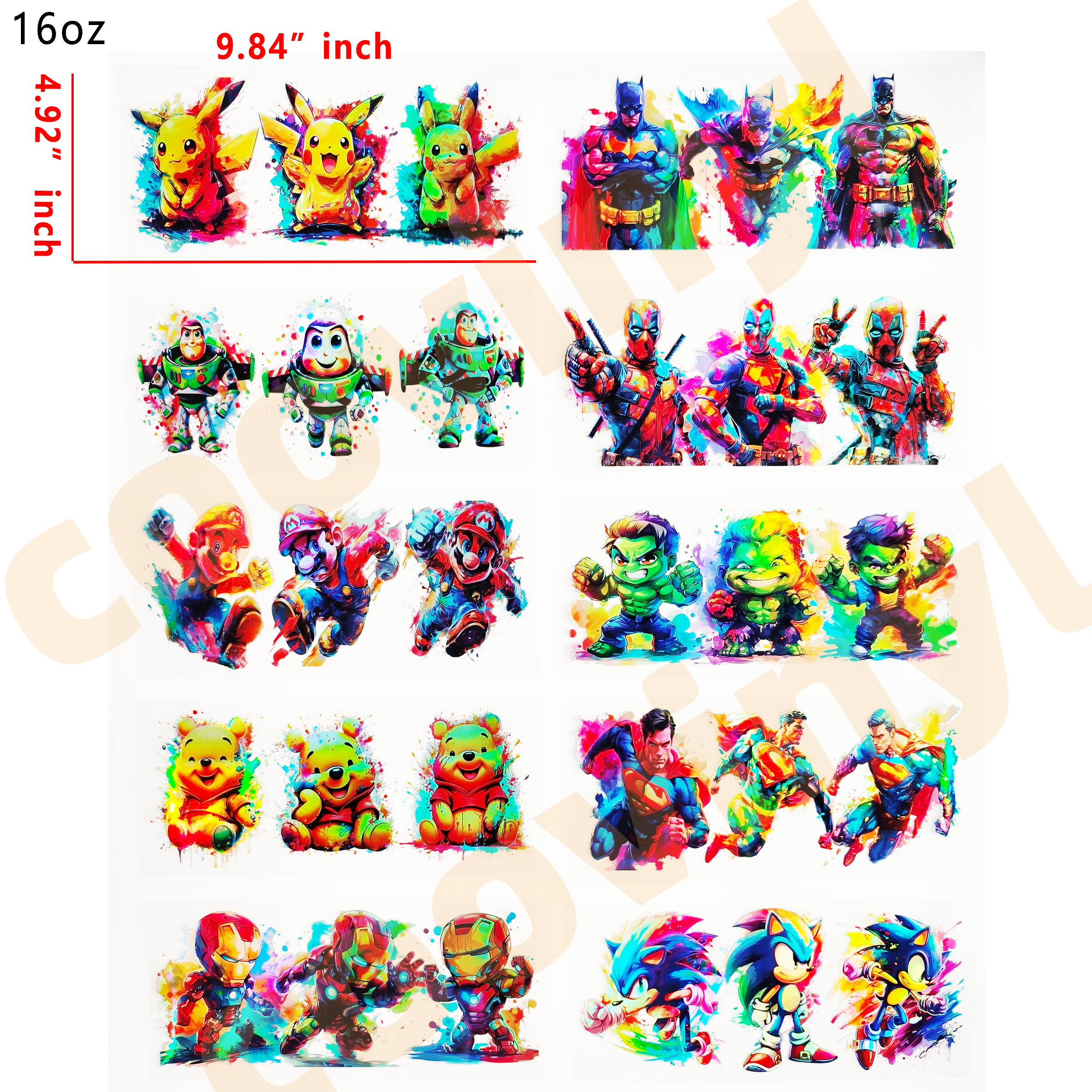 (J74) Holographic 10pcs splash UV DTF Cup Wraps for 16OZ tumblers Waterproof Acrylic Wraps for Cups Glasses &Smooth Objects Vivid Colors Strong Adhesion CustomizableStickers Decal Sticker Art Crafts Kit
