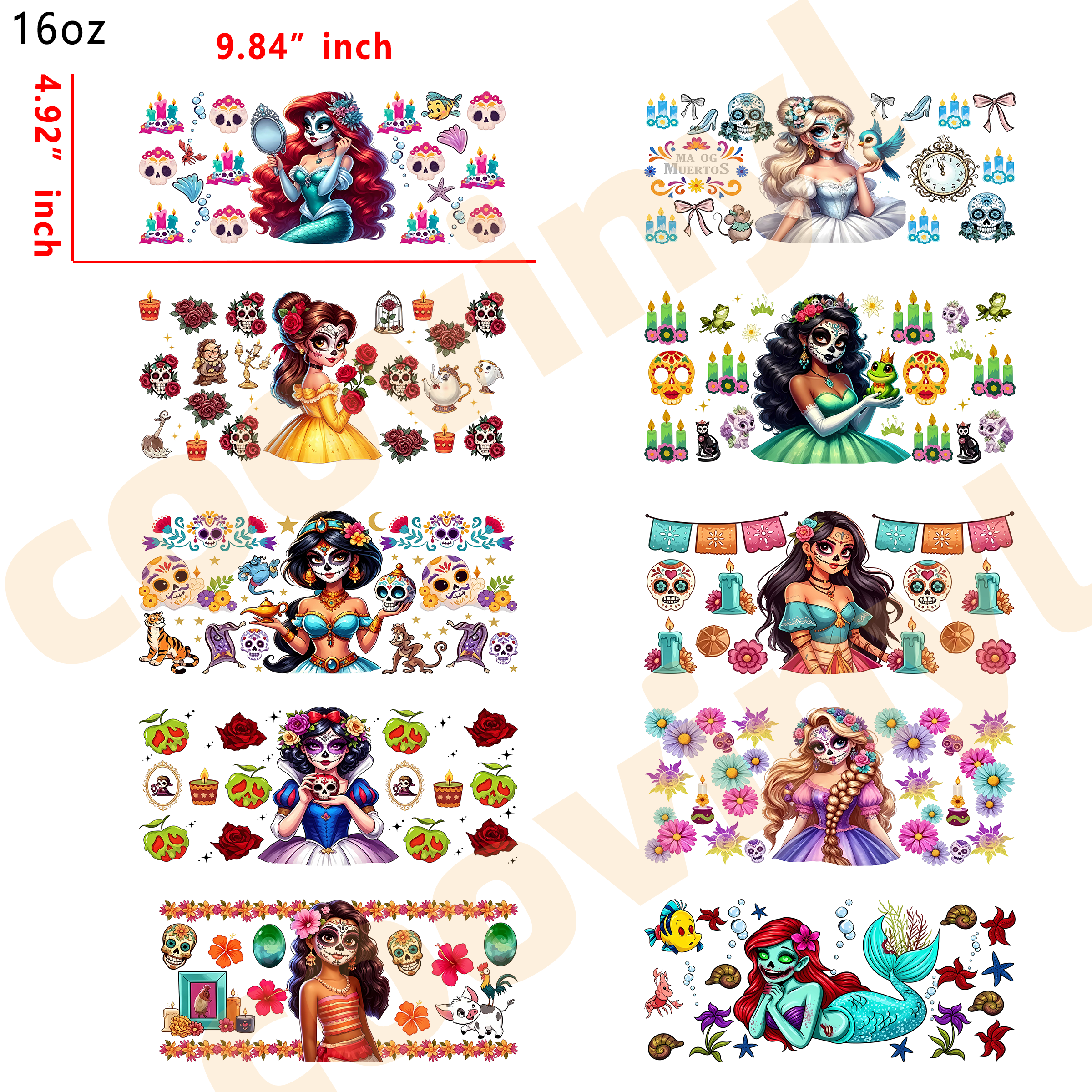 (M44) 10pcs mask princess 16OZ Tumbler Cup Wraps, Waterproof Fade-Resistant Decal Stickers, Vivid HD Print with Strong Adhesion, Customizable Transfers for Glass Cups, Mugs & Smooth Surfaces, DIY Art Craft Supplies