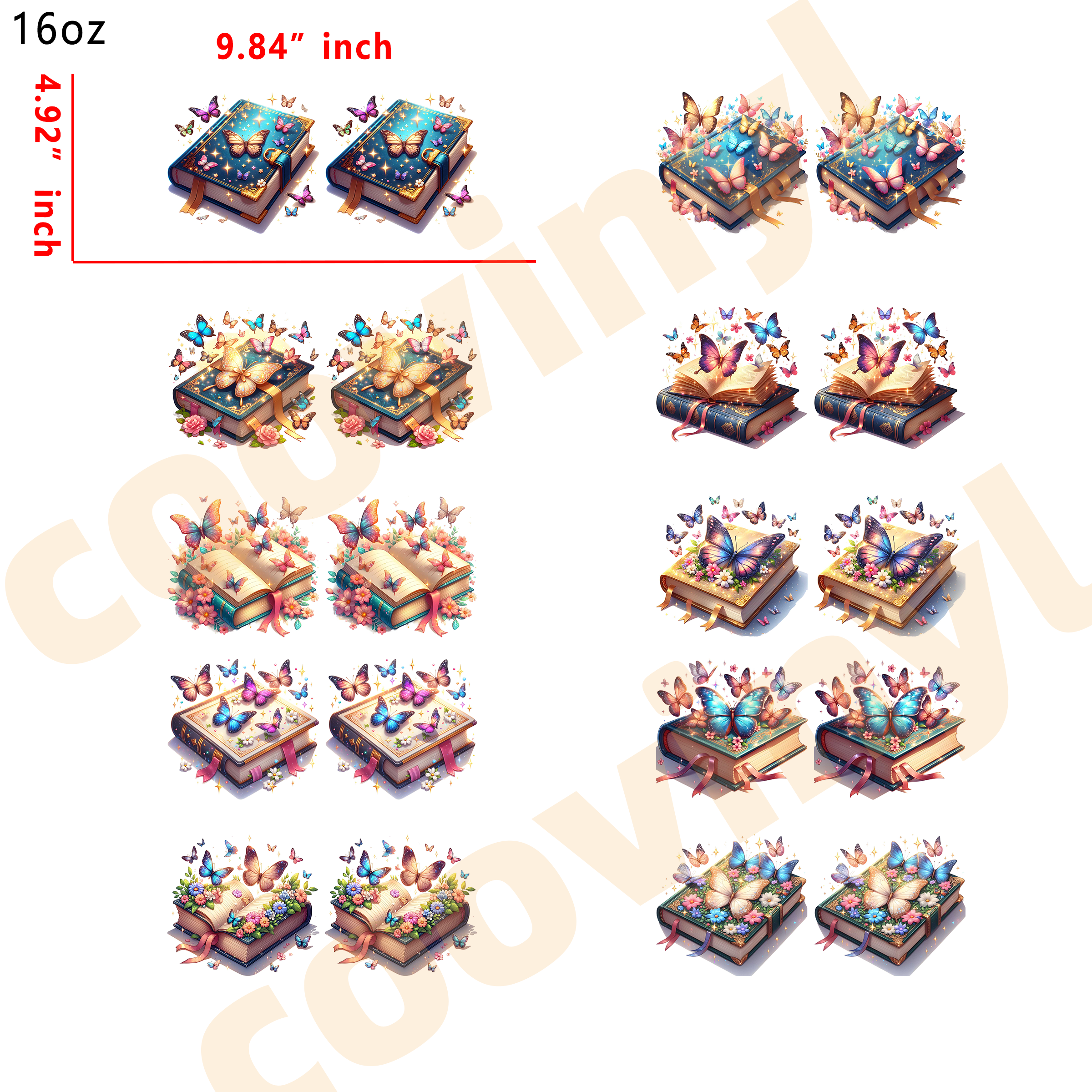 (M46) 10pcs book 16OZ Tumbler Cup Wraps, Waterproof Fade-Resistant Decal Stickers, Vivid HD Print with Strong Adhesion, Customizable Transfers for Glass Cups, Mugs & Smooth Surfaces, DIY Art Craft Supplies