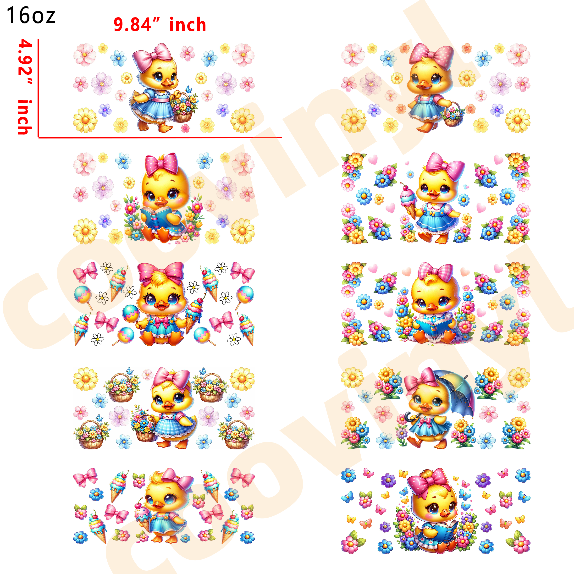 (R11) 10pcs duckling 16OZ Tumbler Cup Wraps, Waterproof Fade-Resistant Decal Stickers, Vivid HD Print with Strong Adhesion, Customizable Transfers for Glass Cups, Mugs & Smooth Surfaces, DIY Art Craft Supplies