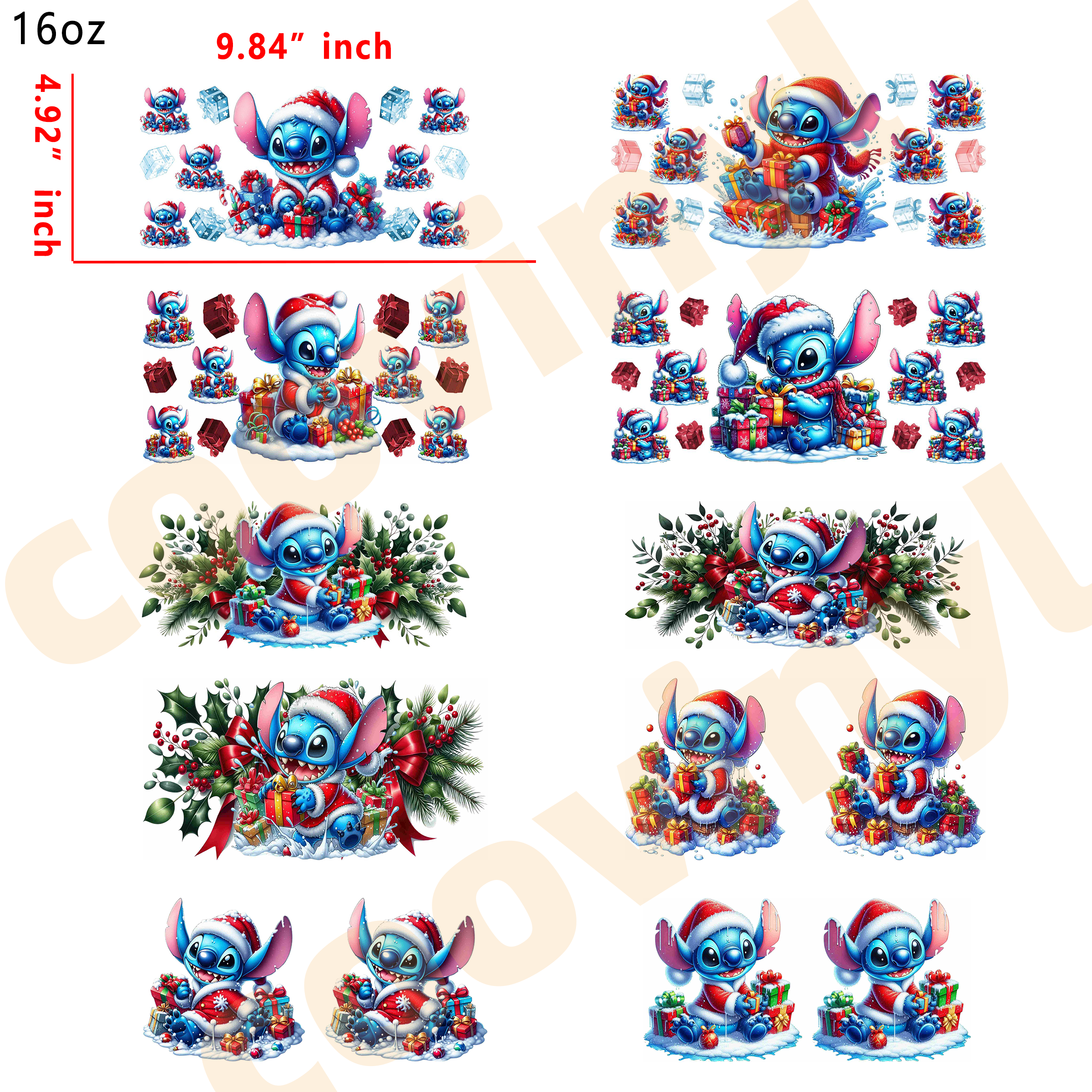 (R20) 10pcs Christmas stitch 16OZ Tumbler Cup Wraps, Waterproof Fade-Resistant Decal Stickers, Vivid HD Print with Strong Adhesion, Customizable Transfers for Glass Cups, Mugs & Smooth Surfaces, DIY Art Craft Supplies