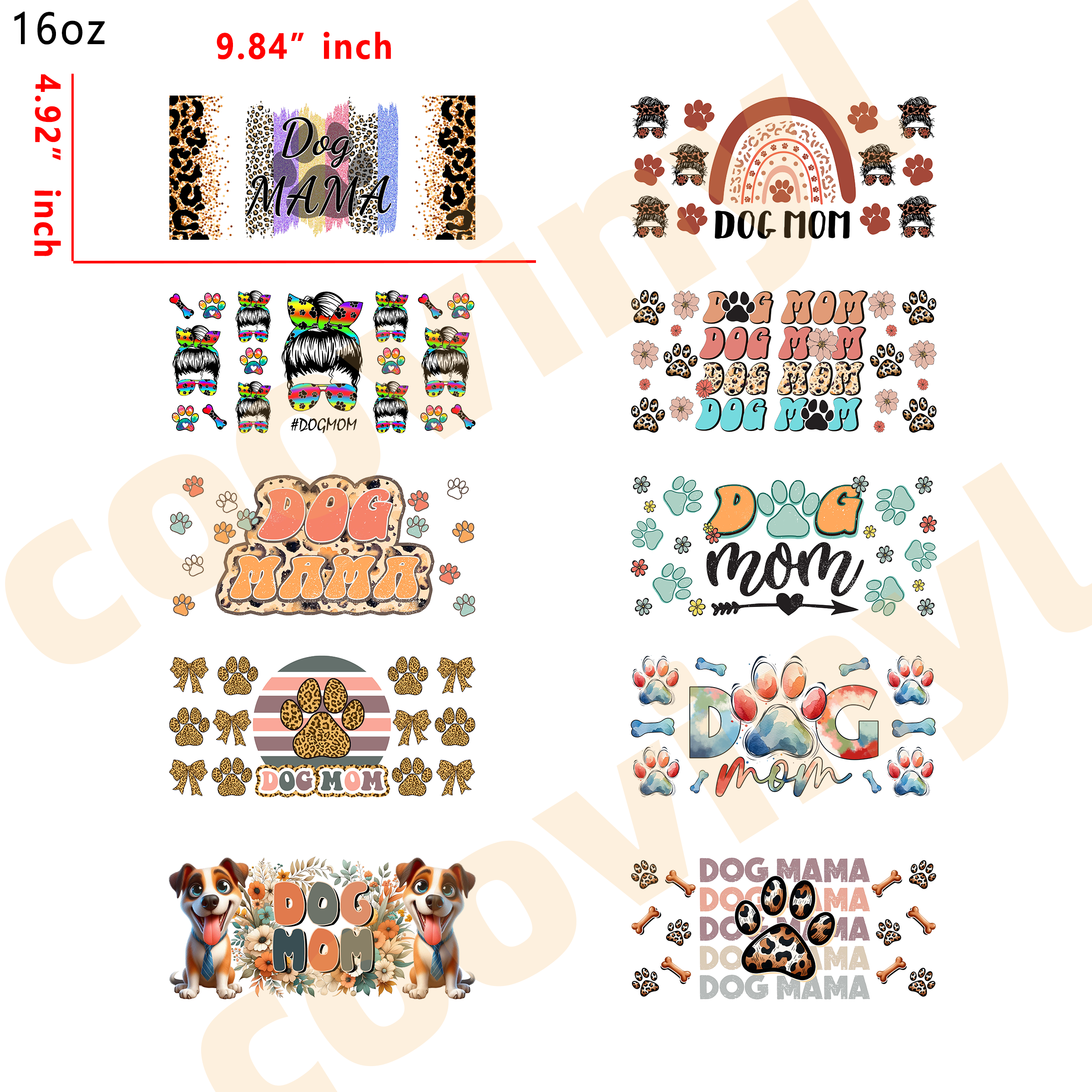 (X46) 20pcs dog mom 16OZ Tumbler Cup Wraps, Waterproof Fade-Resistant Decal Stickers, Vivid HD Print with Strong Adhesion, Customizable Transfers for Glass Cups, Mugs & Smooth Surfaces, DIY Art Craft Supplies