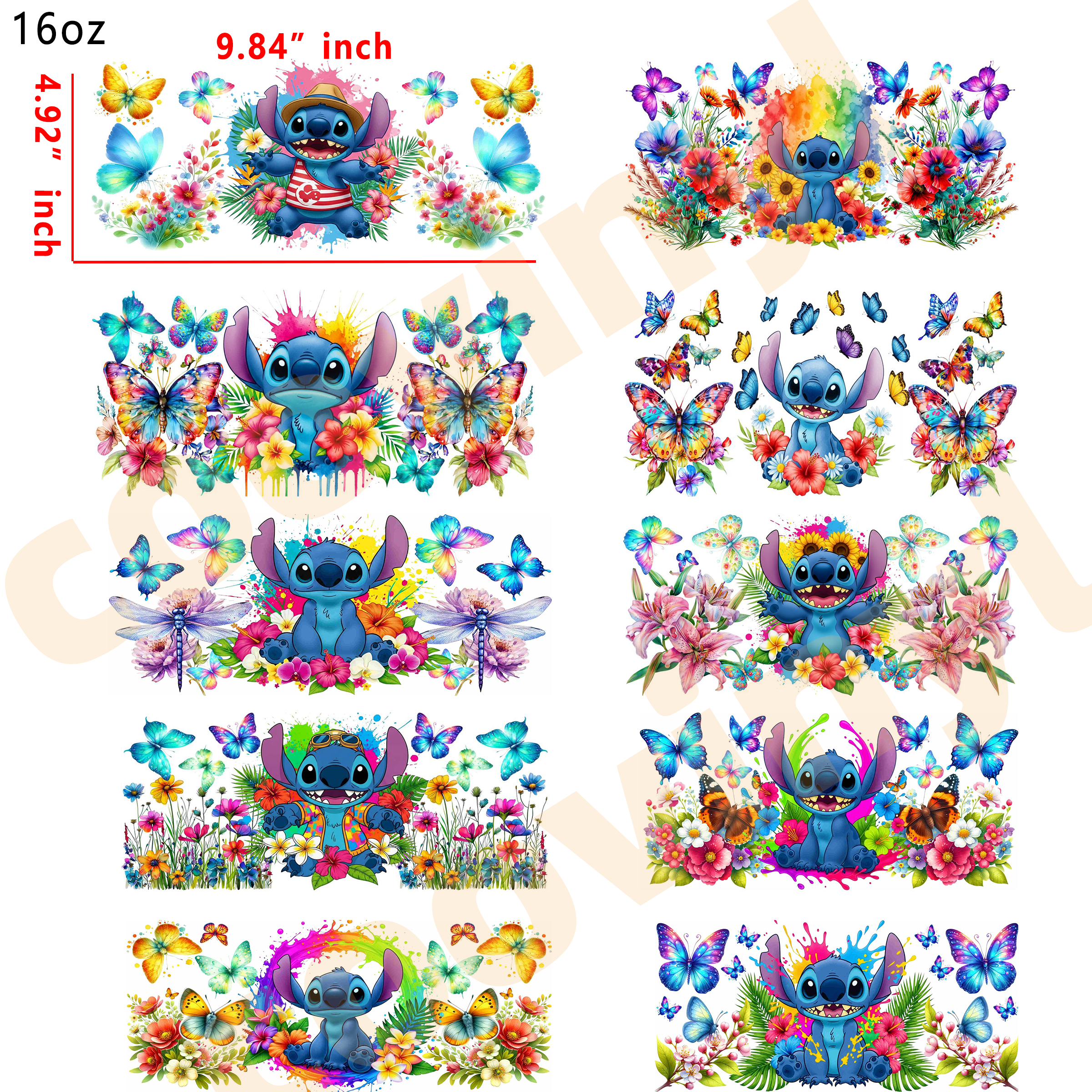 (K39) 10pcs stitch 16OZ Tumbler Cup Wraps, Waterproof Fade-Resistant Decal Stickers, Vivid HD Print with Strong Adhesion, Customizable Transfers for Glass Cups, Mugs & Smooth Surfaces, DIY Art Craft Supplies
