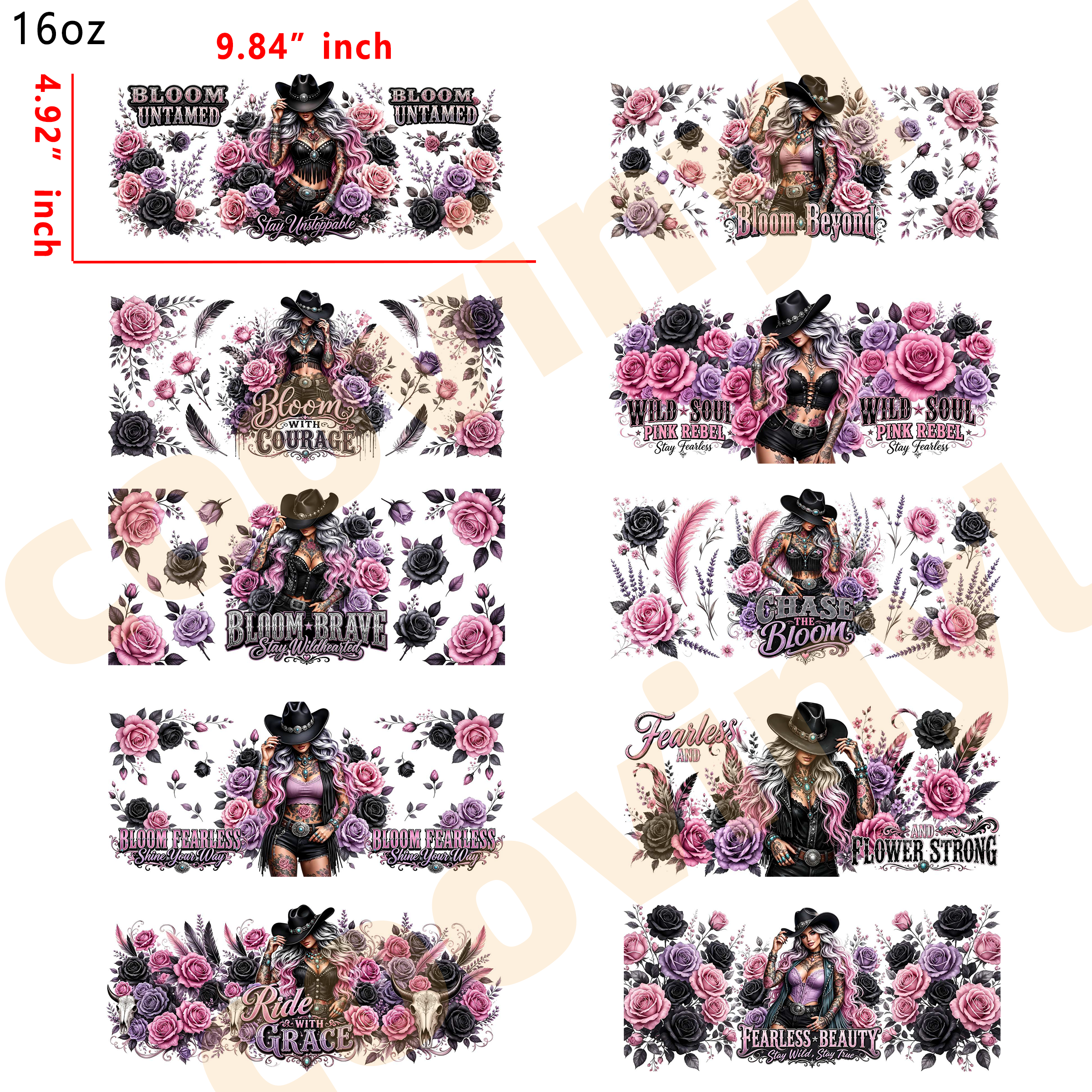 (L93) 20pcs fearless girl  16OZ Tumbler Cup Wraps, Waterproof Fade-Resistant Decal Stickers, Vivid HD Print with Strong Adhesion, Customizable Transfers for Glass Cups, Mugs & Smooth Surfaces, DIY Art Craft Supplies