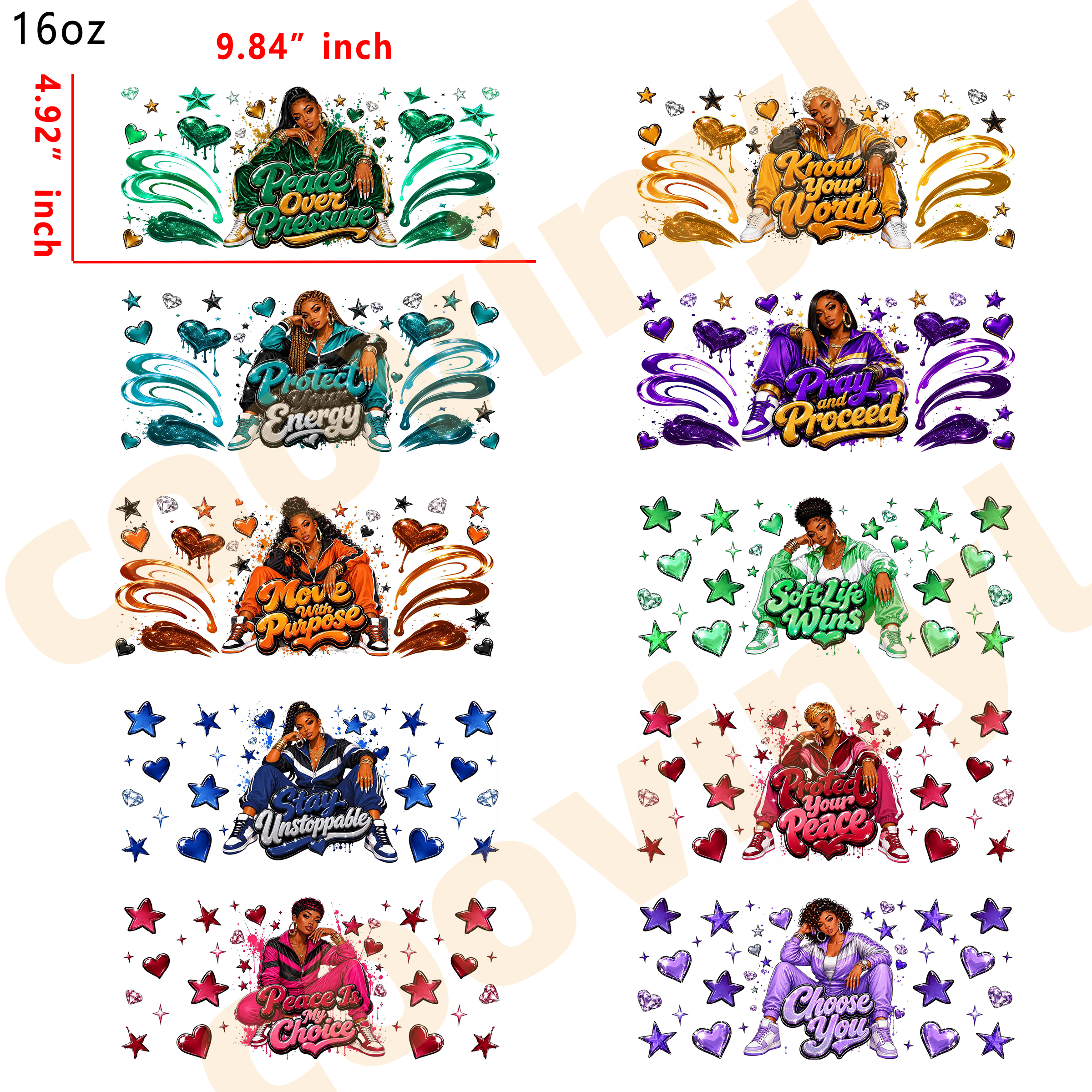 (L95)  20pcs inspiration  16OZ Tumbler Cup Wraps, Waterproof Fade-Resistant Decal Stickers, Vivid HD Print with Strong Adhesion, Customizable Transfers for Glass Cups, Mugs & Smooth Surfaces, DIY Art Craft Supplies