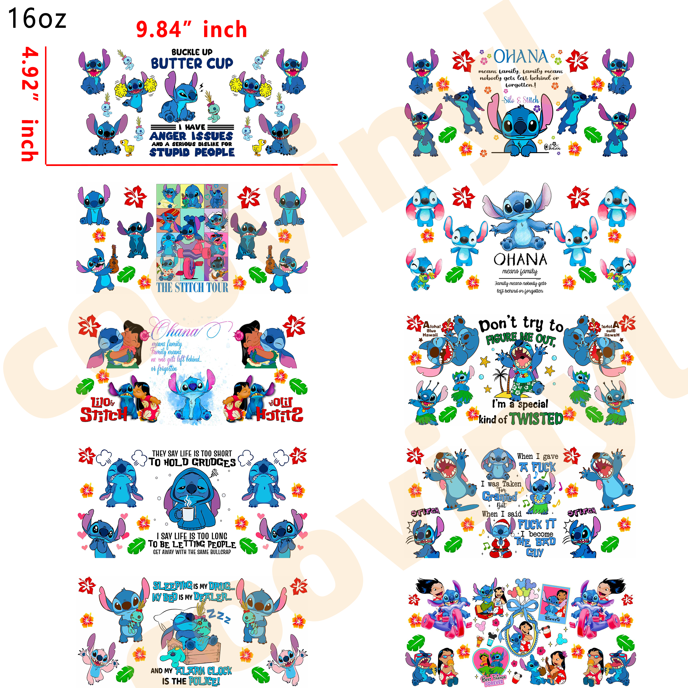 (L96)  10pcs Kuromi 16OZ Tumbler Cup Wraps, Waterproof Fade-Resistant Decal Stickers, Vivid HD Print with Strong Adhesion, Customizable Transfers for Glass Cups, Mugs & Smooth Surfaces, DIY Art Craft Supplies