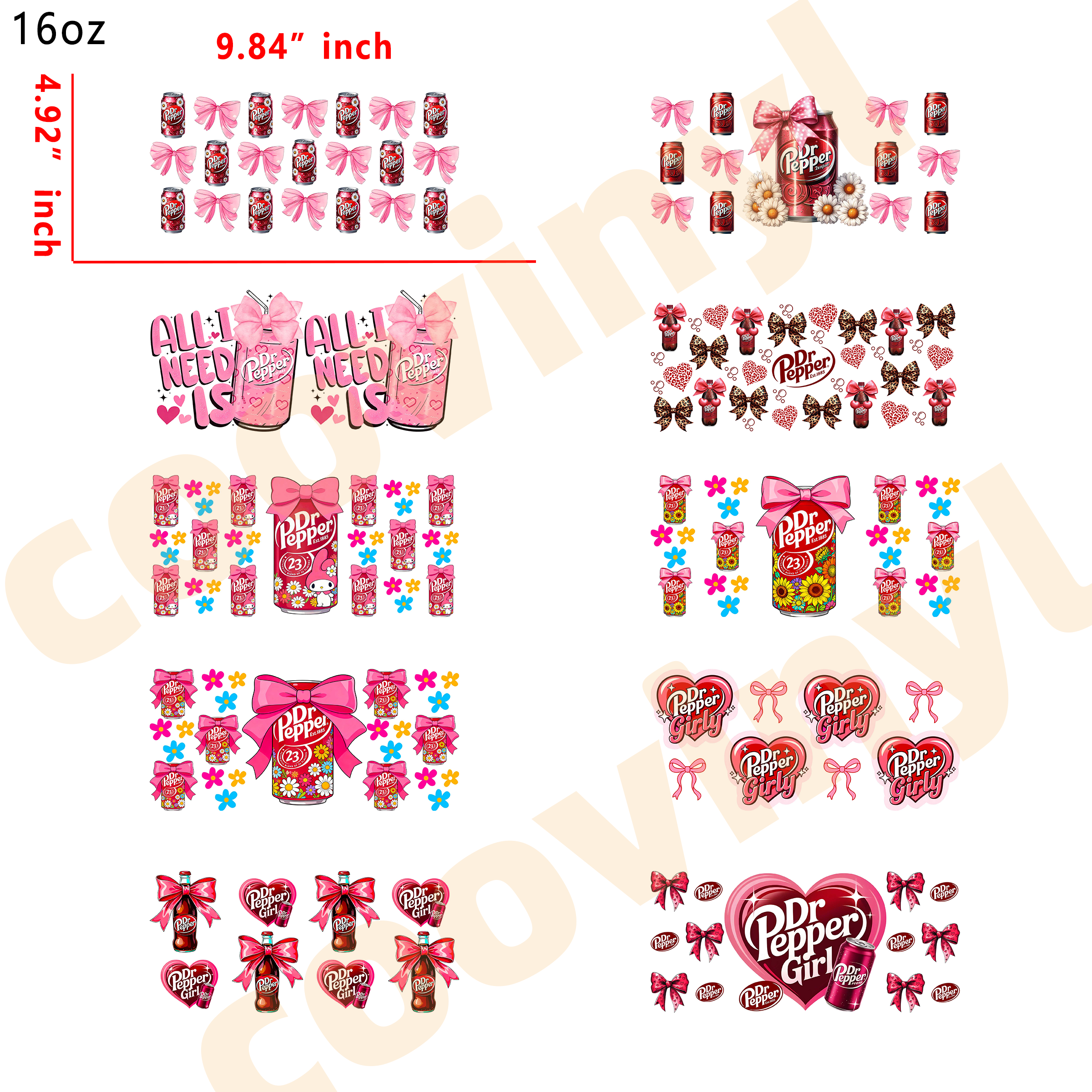 (M38)  10pcs stitch 16OZ Tumbler Cup Wraps, Waterproof Fade-Resistant Decal Stickers, Vivid HD Print with Strong Adhesion, Customizable Transfers for Glass Cups, Mugs & Smooth Surfaces, DIY Art Craft Supplies