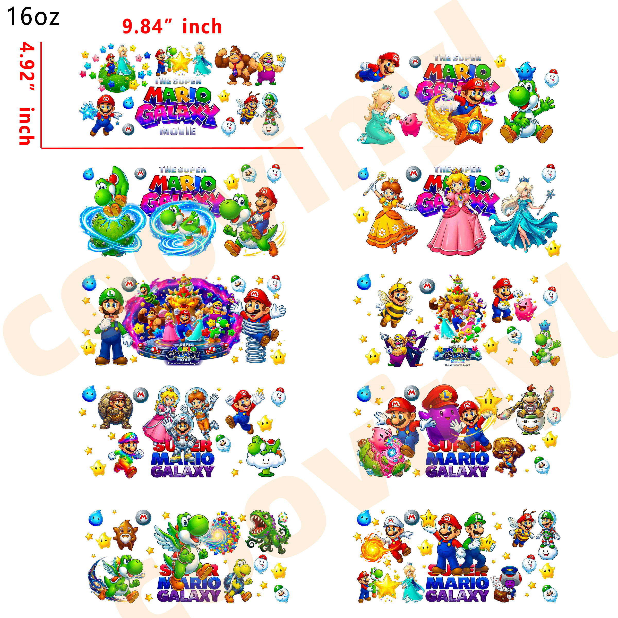 (X59)  20pcs  mario 16OZ Tumbler Cup Wraps, Waterproof Fade-Resistant Decal Stickers, Vivid HD Print with Strong Adhesion, Customizable Transfers for Glass Cups, Mugs & Smooth Surfaces, DIY Art Craft Supplies